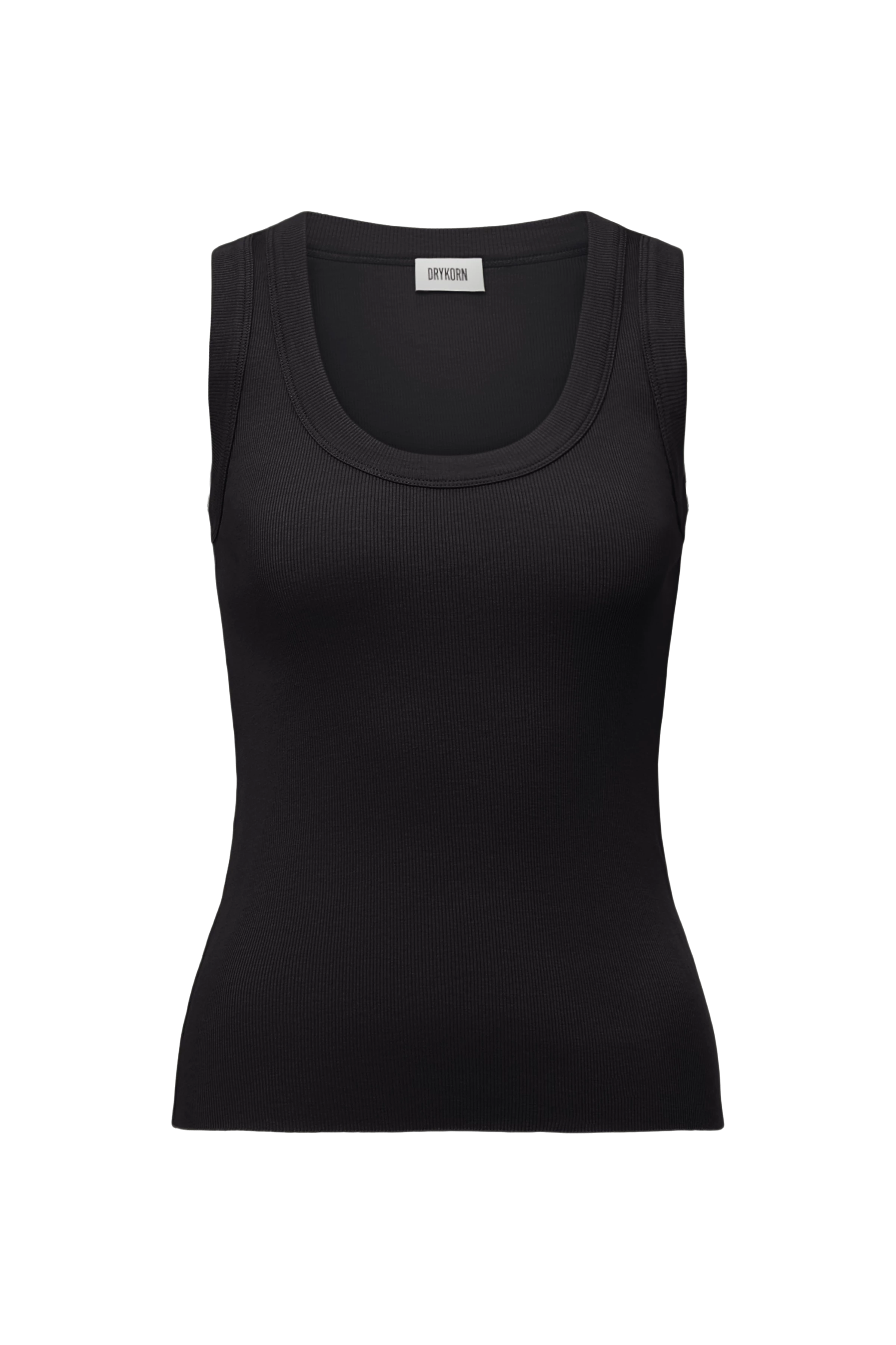 TAVIRA - Geribd tanktop met vrouwelijke ronde hals - dames - zwart - Freisteller Frontansicht