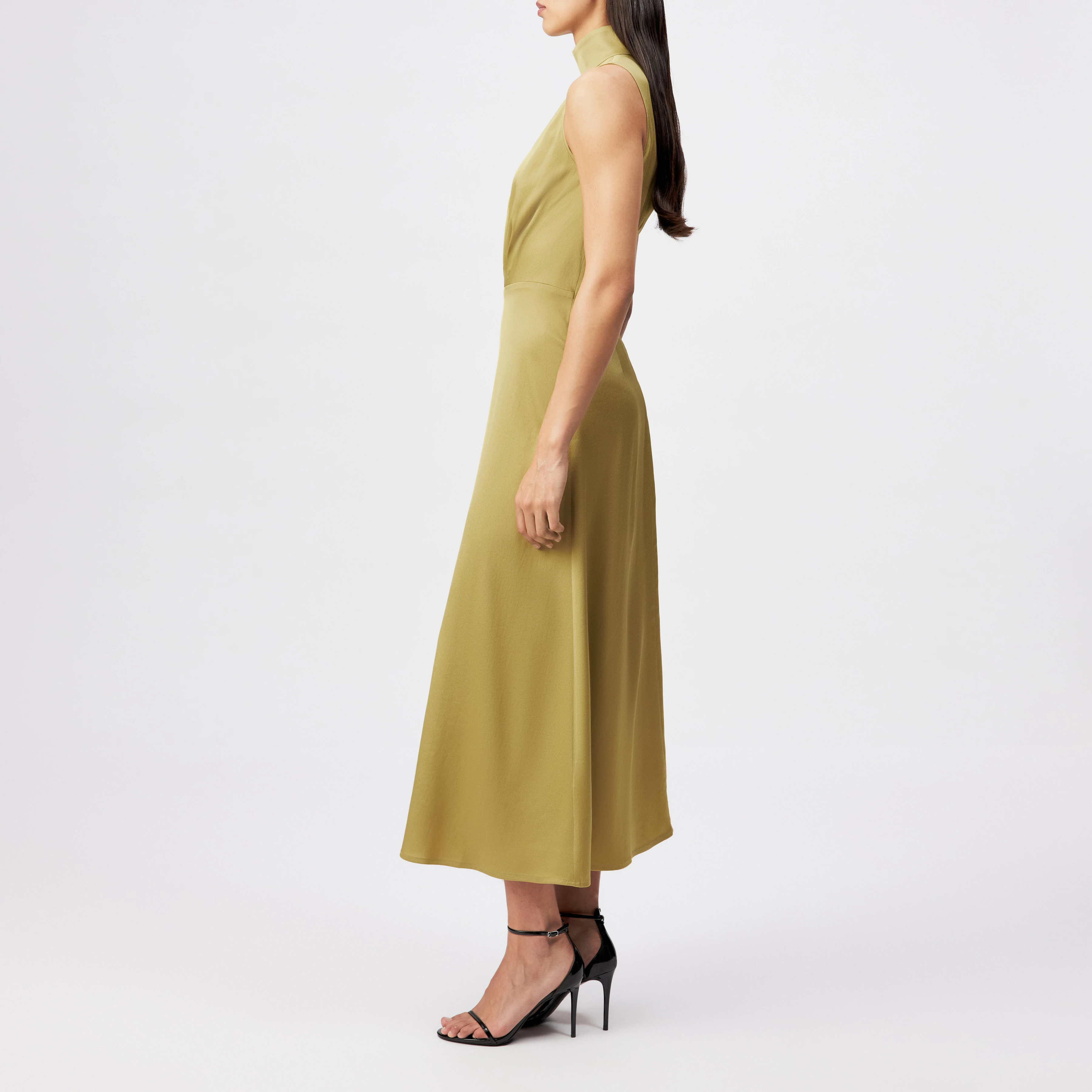 AMABEL - Satin maxi dress with stand-up collar - women - brown - Seitenansicht