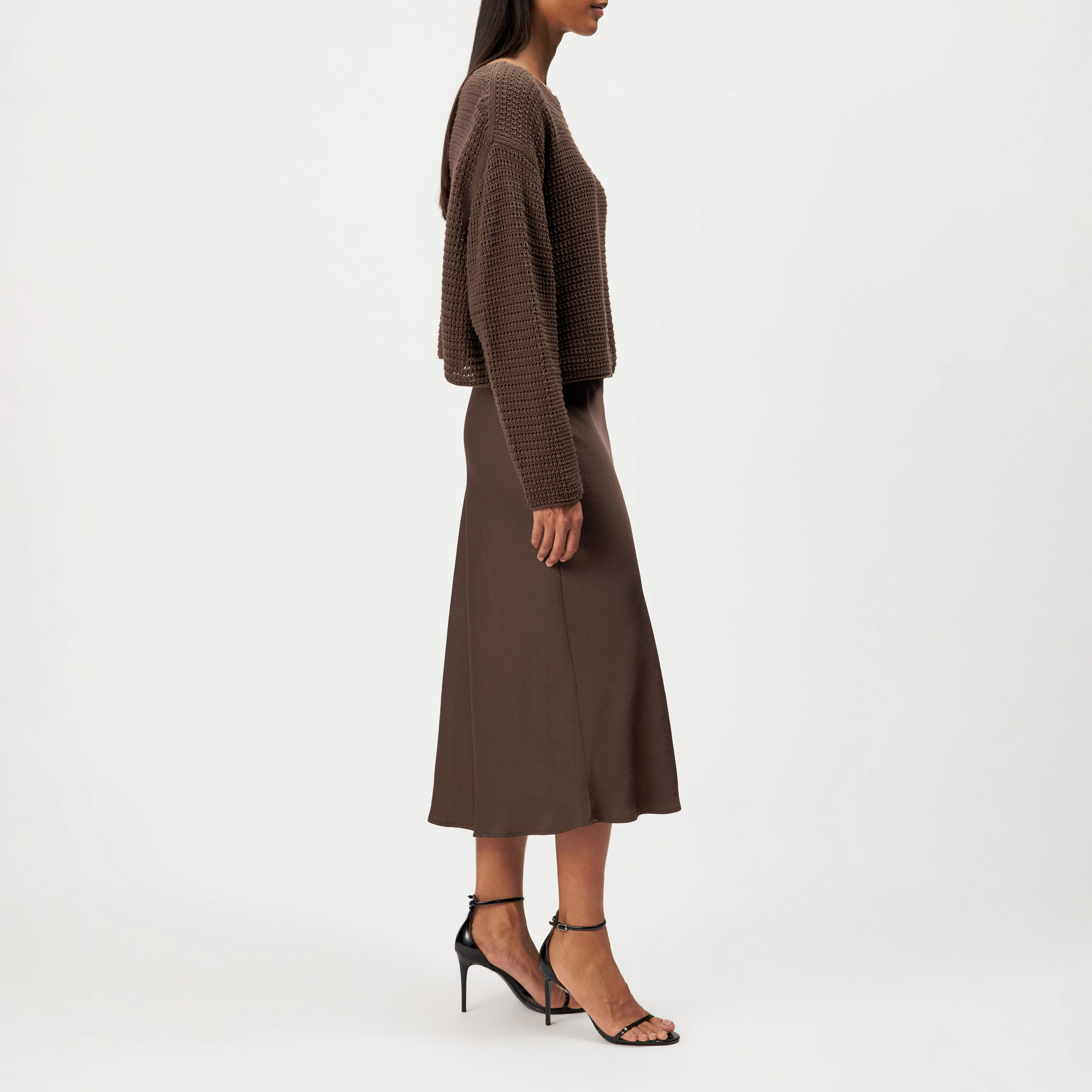IMENIA_2 - Oversized Cropped Pullover in Grobstrick - Damen - braun - Seitenansicht