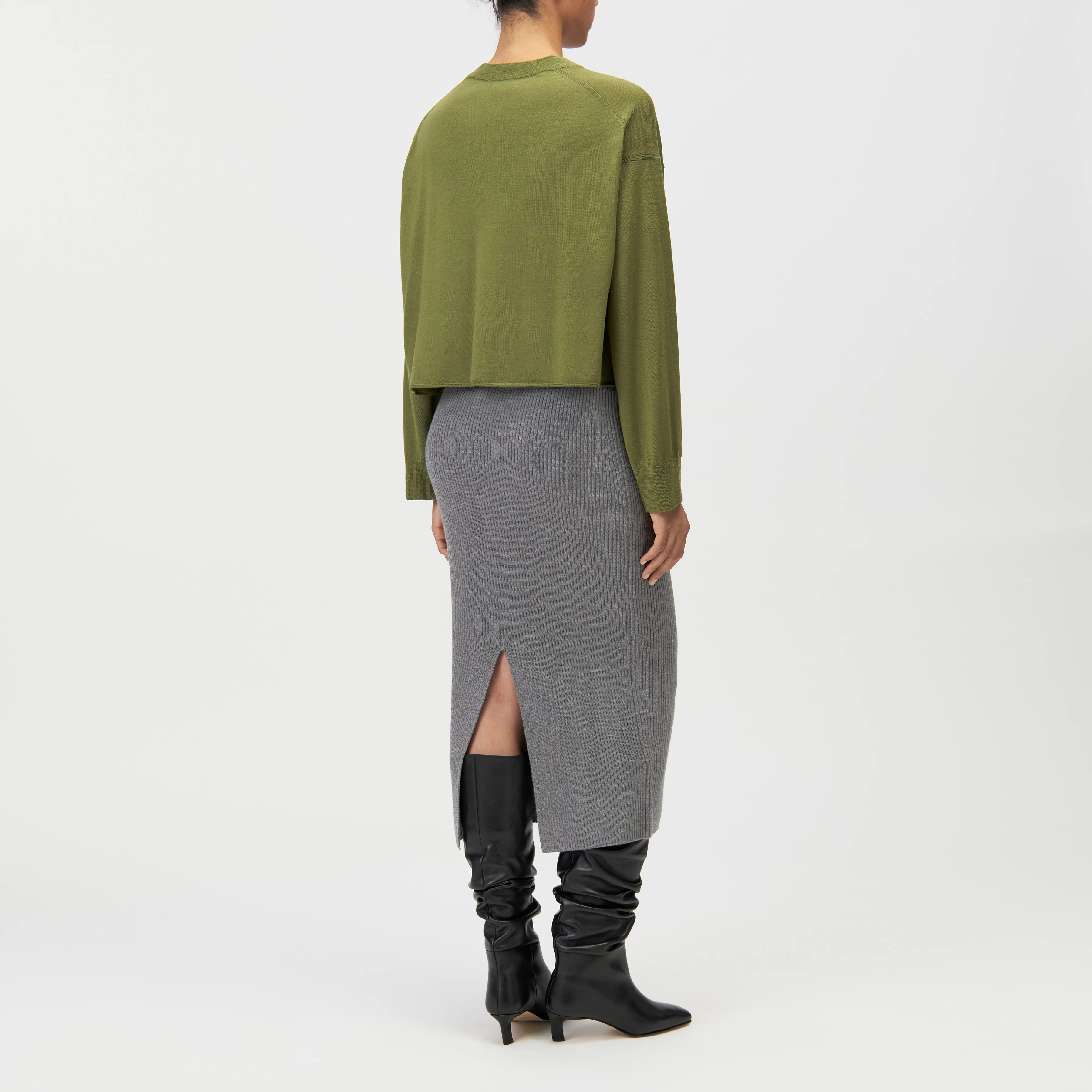 LUDIMI - Jupe crayon fendue en 100% laine mérinos - women - gris - Rückansicht