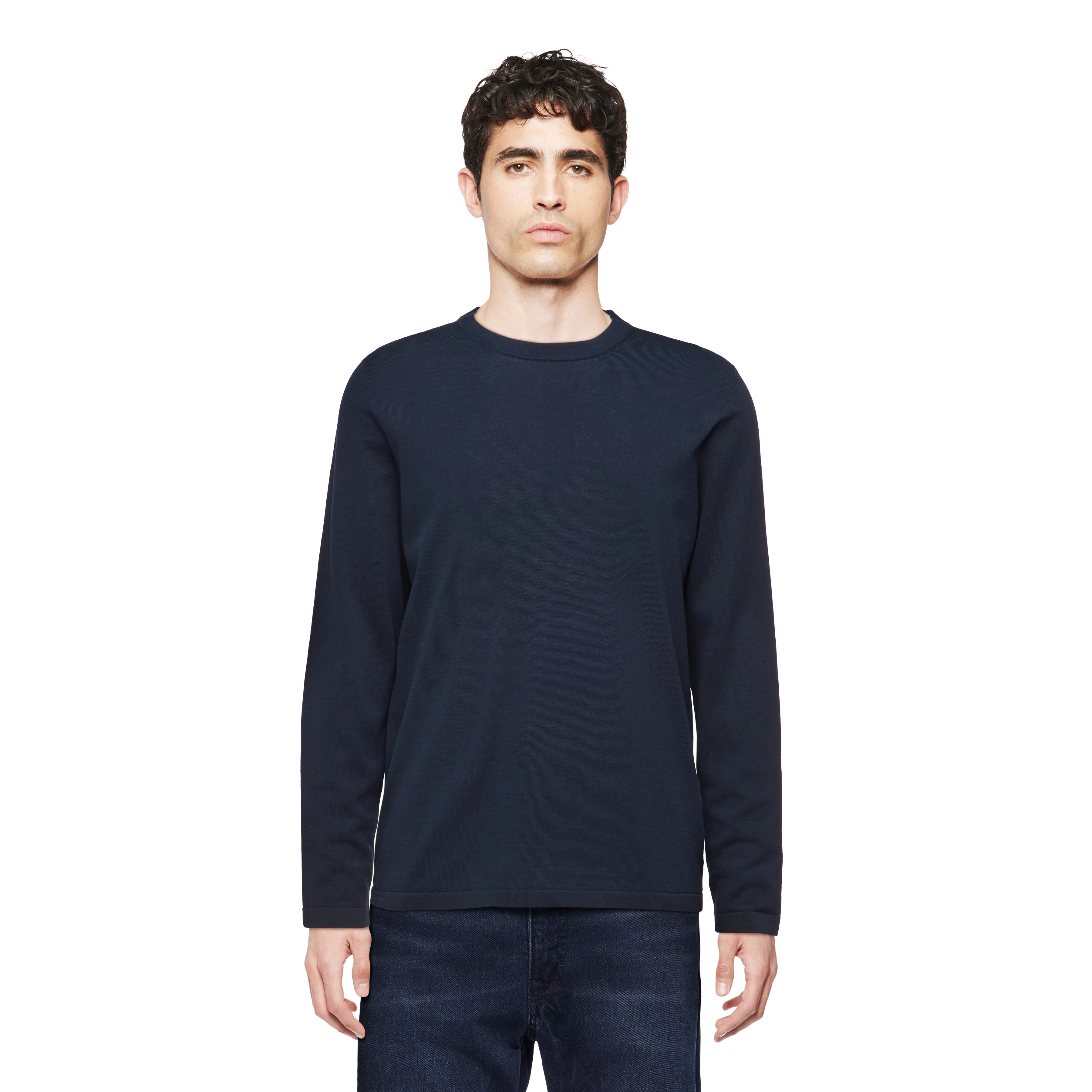IRMINO - Long-sleeved shirt in mercerised cotton - men - blue - Frontansicht