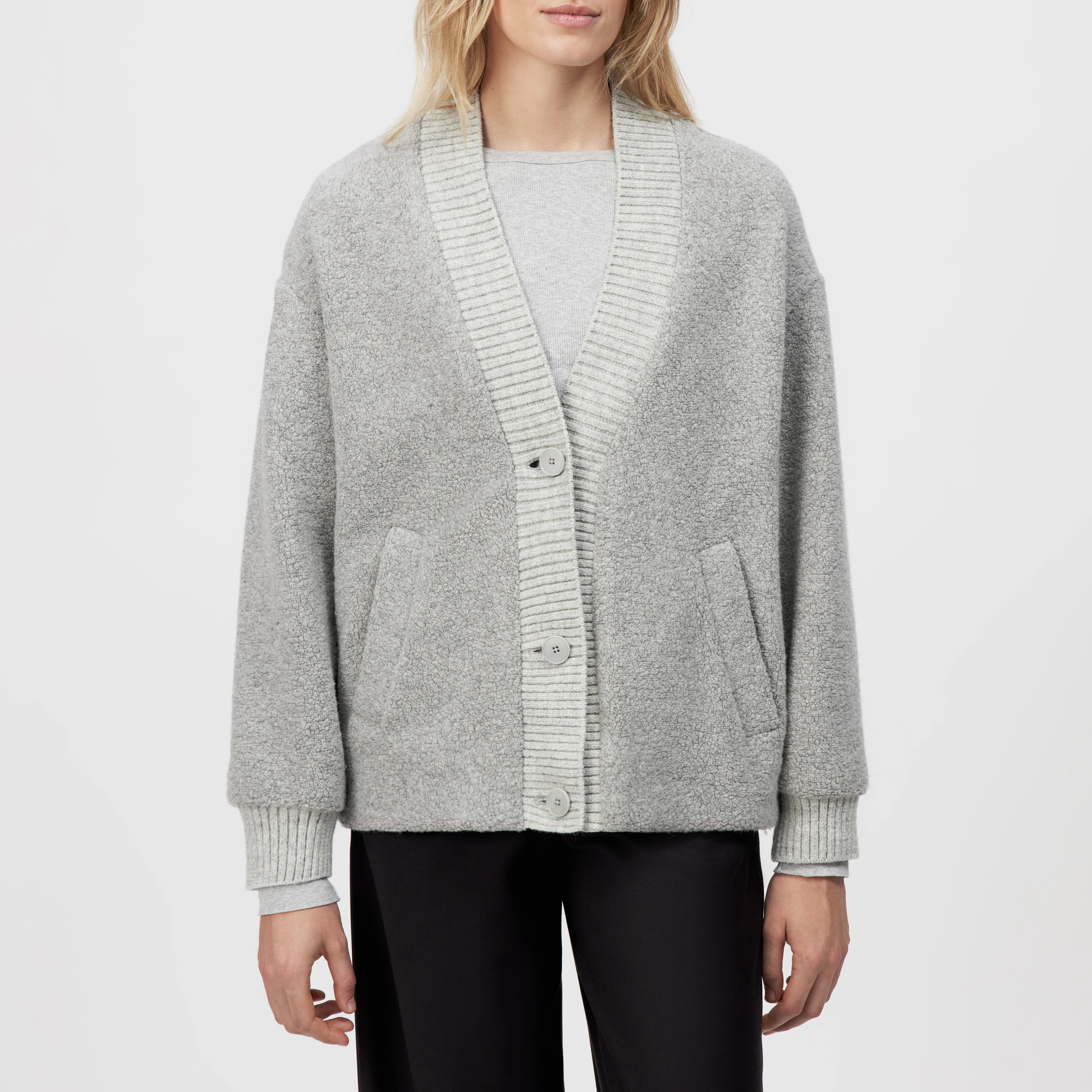 SERLBY - Konfektionierte Strickjacke in Woll-Mix - Damen - grau - Frontansicht
