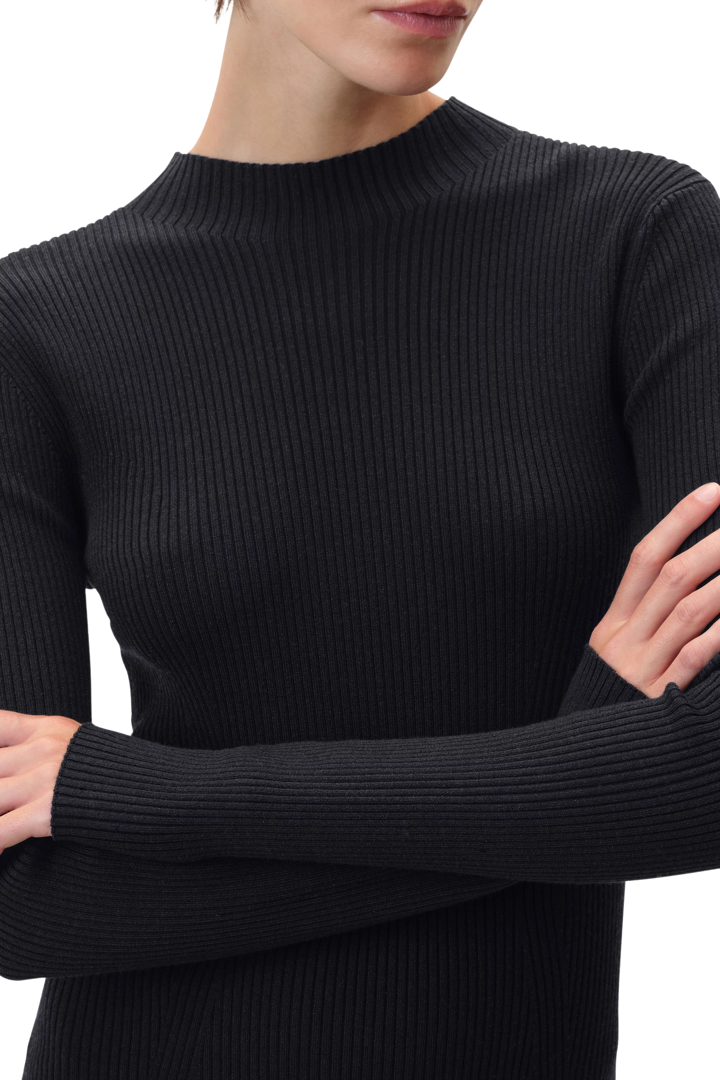 AMARILIA_2 - Strak gebreide jurk in lyocell-wolmix - dames - zwart - Seitenansicht