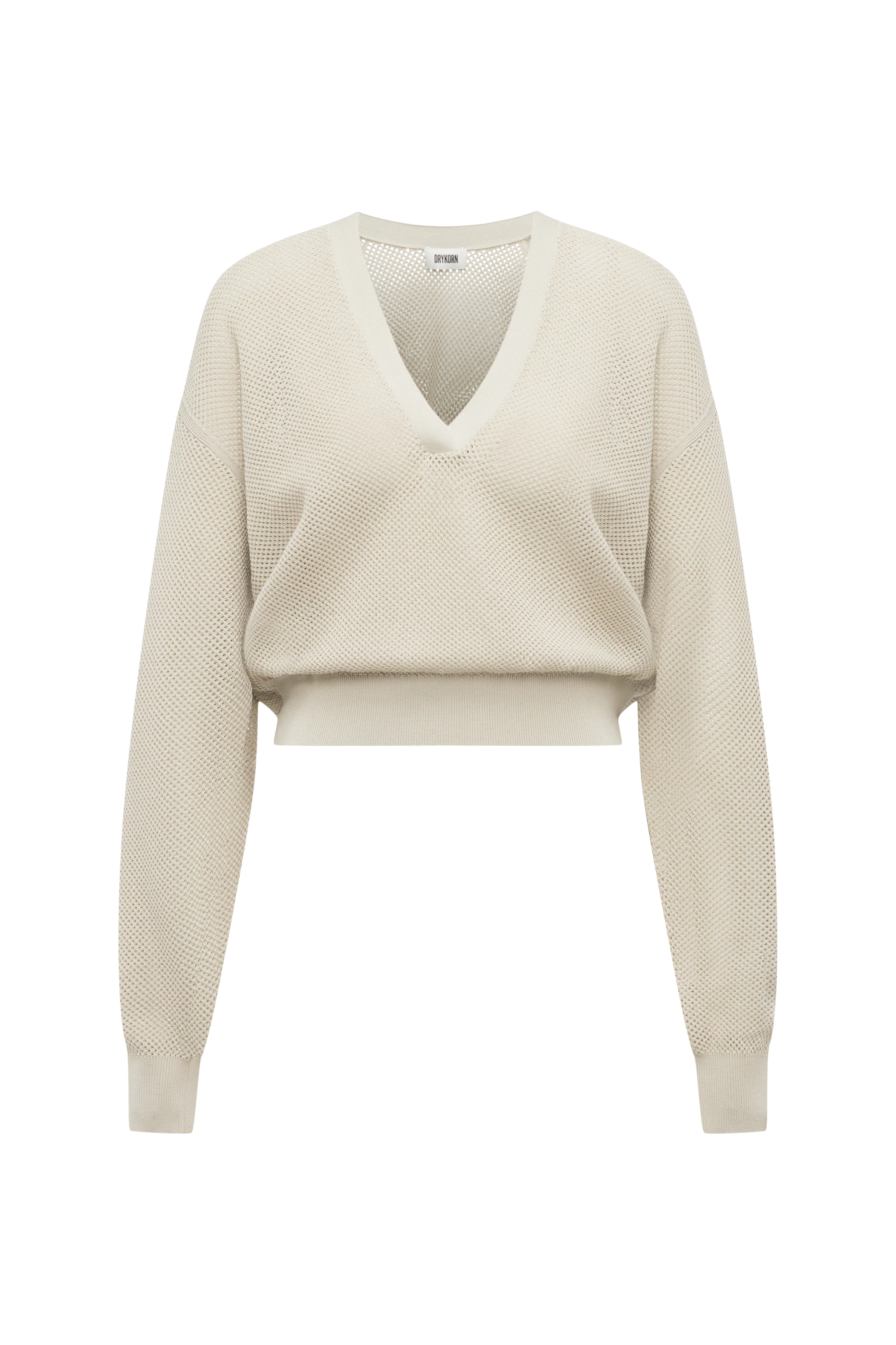 HEDWIDA - Sweater with V-neck in pure cotton - women - beige - Freisteller Frontansicht