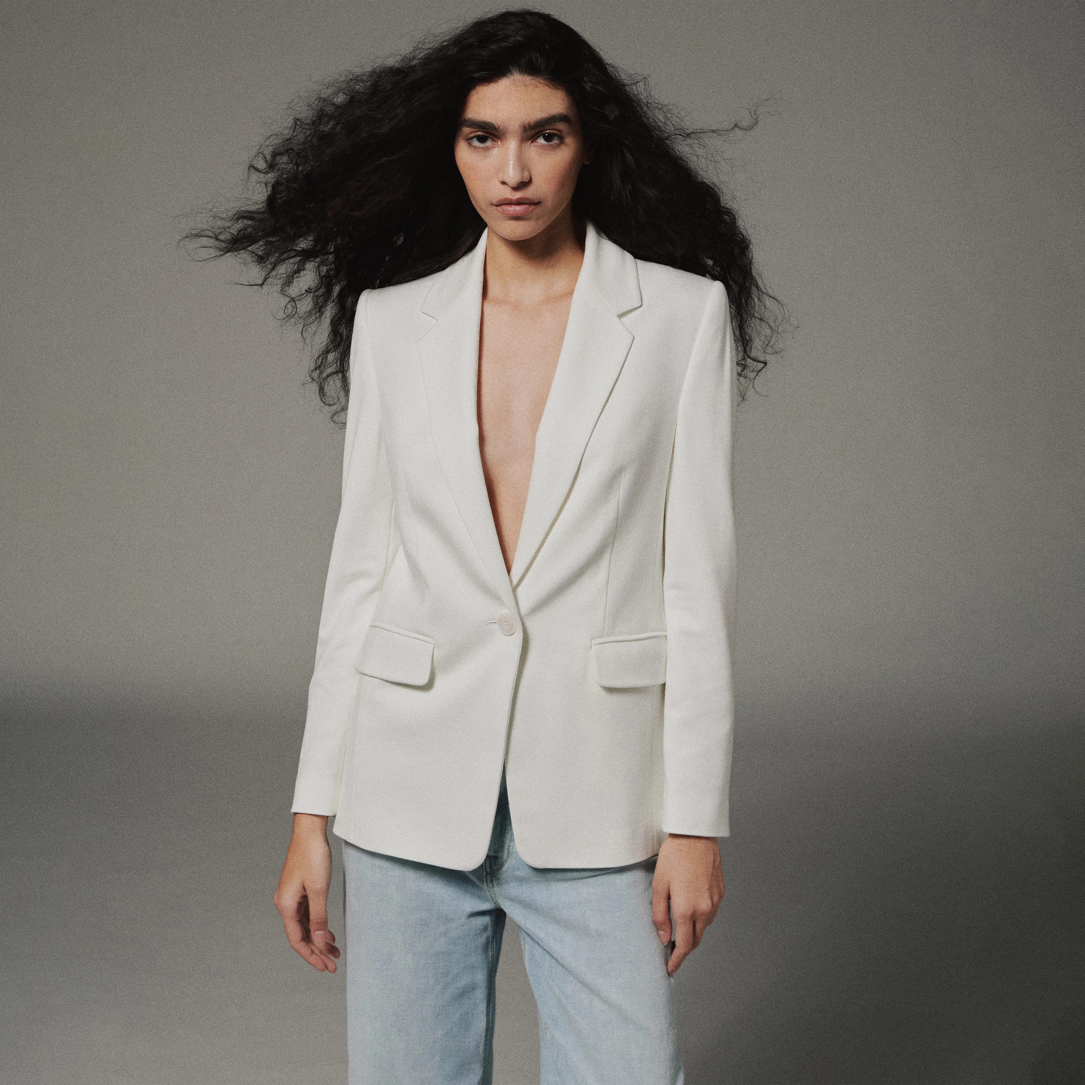 ATLIN_2 - Single-button blazer in viscose jersey - women - off white