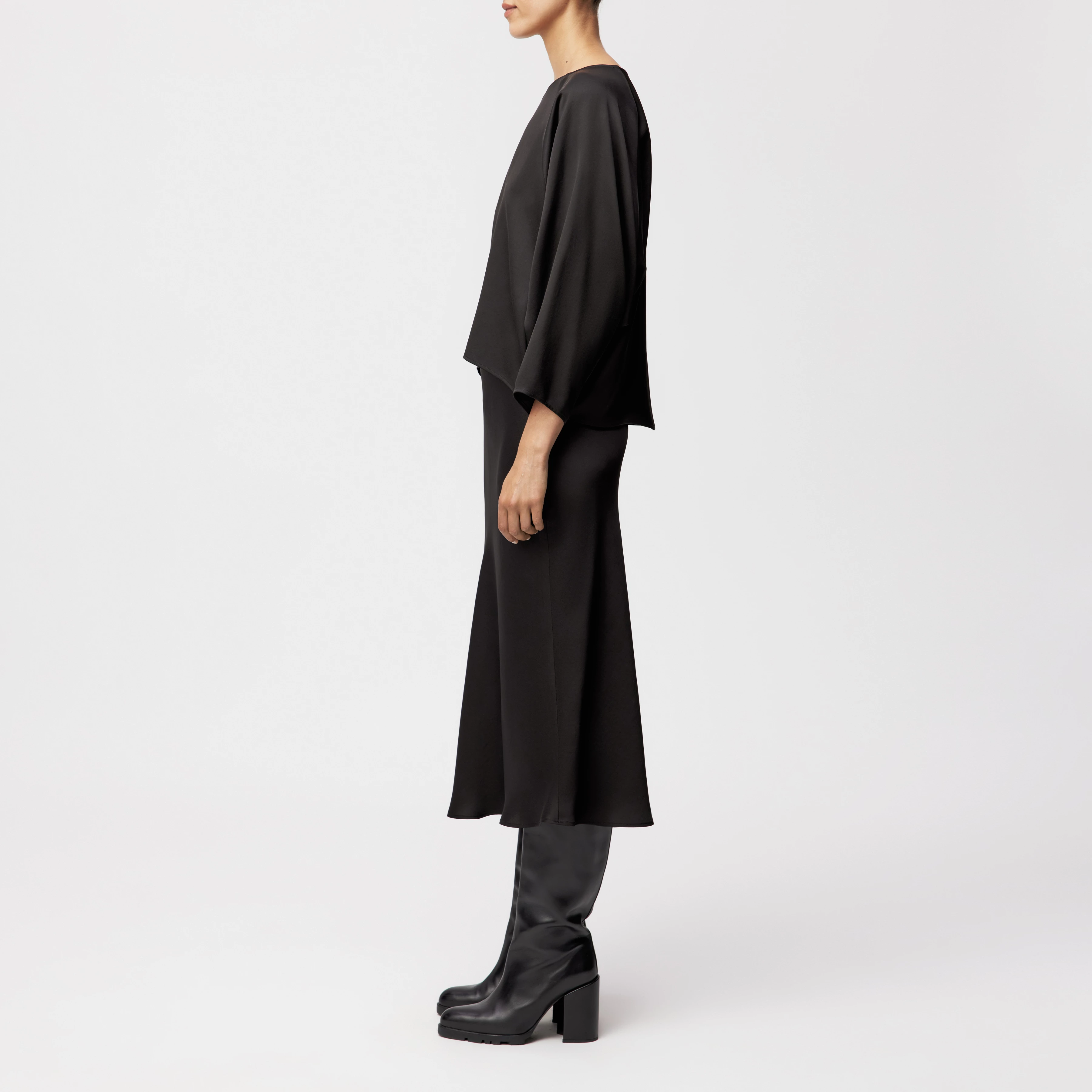 NIALINI - T-Shirt Bluse in Satin - Damen - braun - Seitenansicht