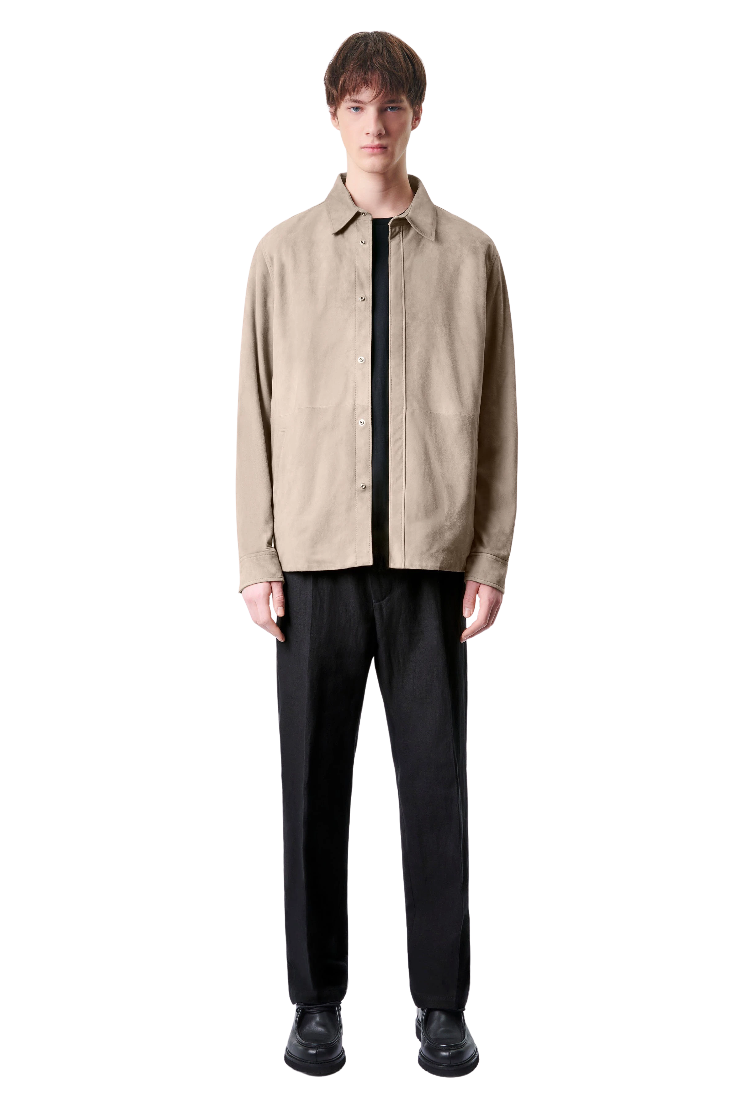 SELETON - lined shirt jacket in high-quality leather - men - beige - Ganzkörper-Frontansicht
