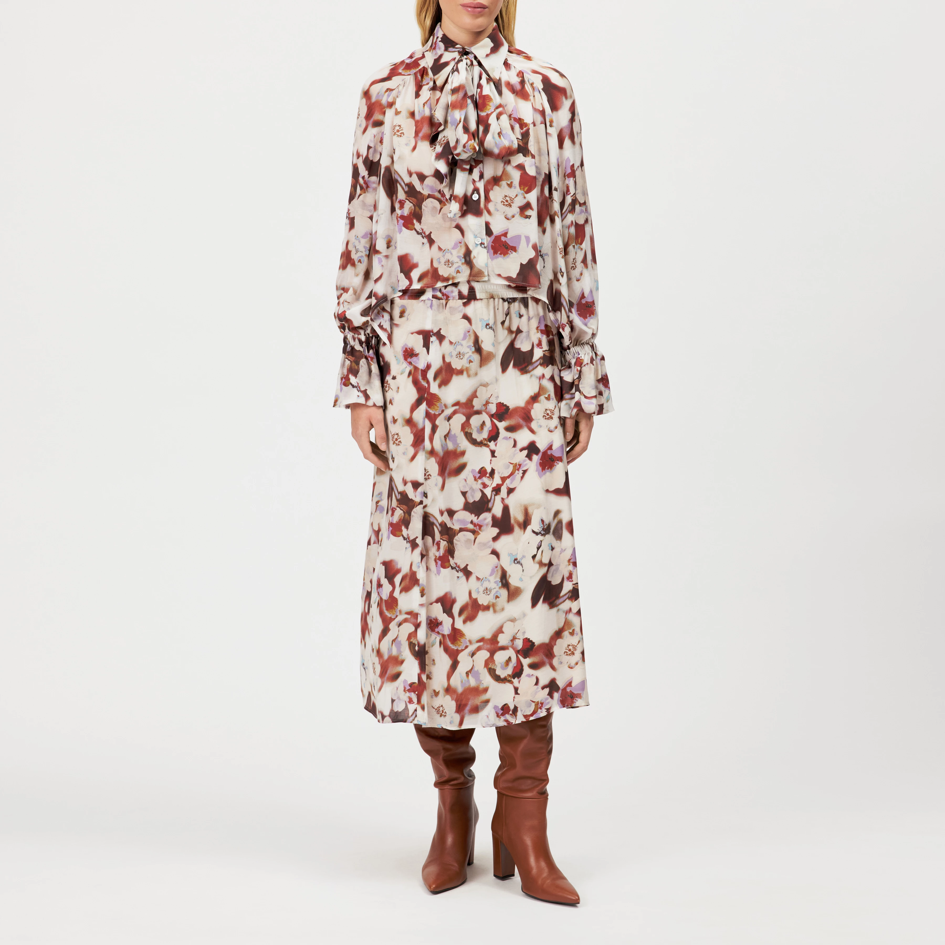 ELARIN - Jupe longue imprimée en Cupro-Modal - women - beige - Ganzkörper-Frontansicht