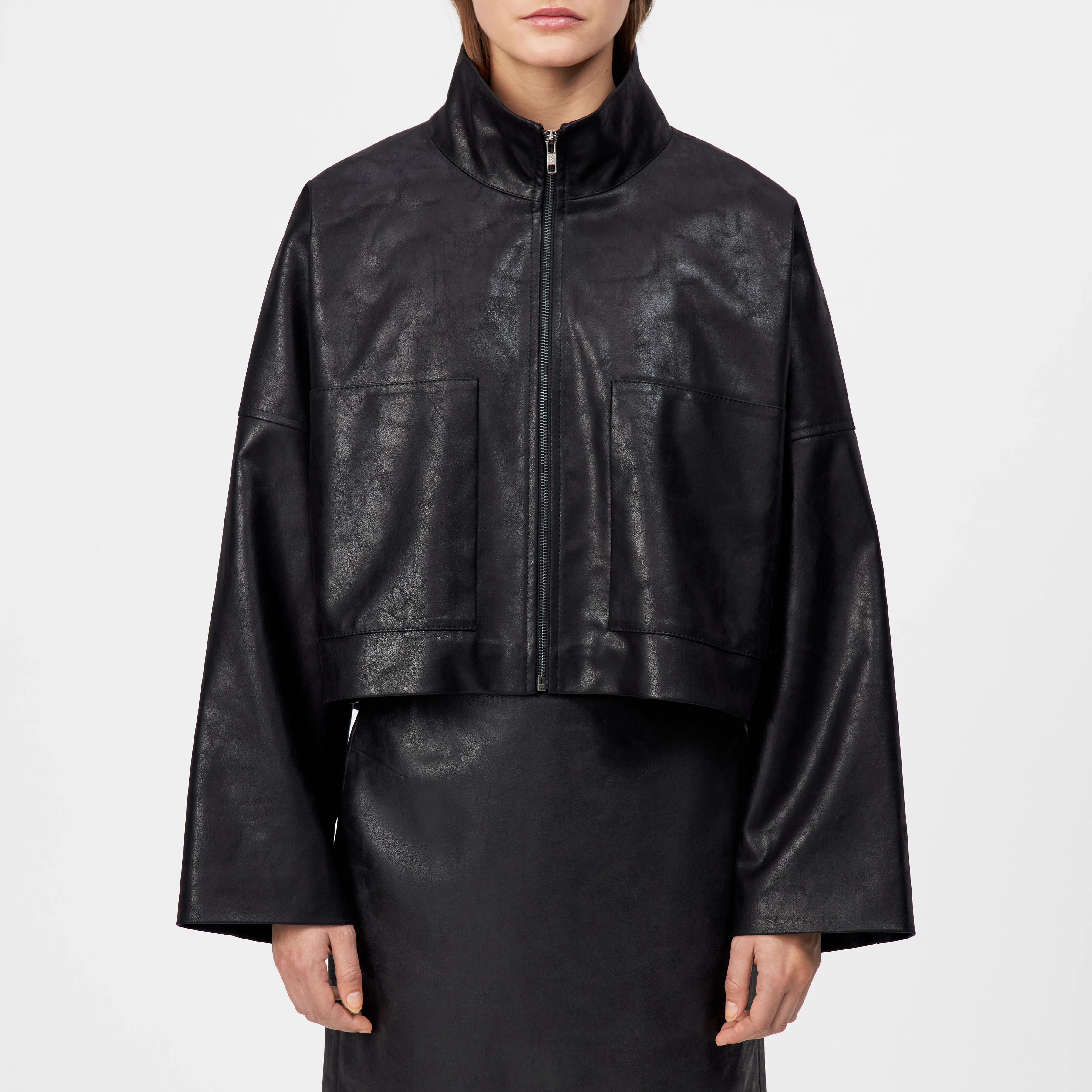 ELSTOW_1 - Oversized jacket in leather look - women - Natural Aluminium - Frontansicht
