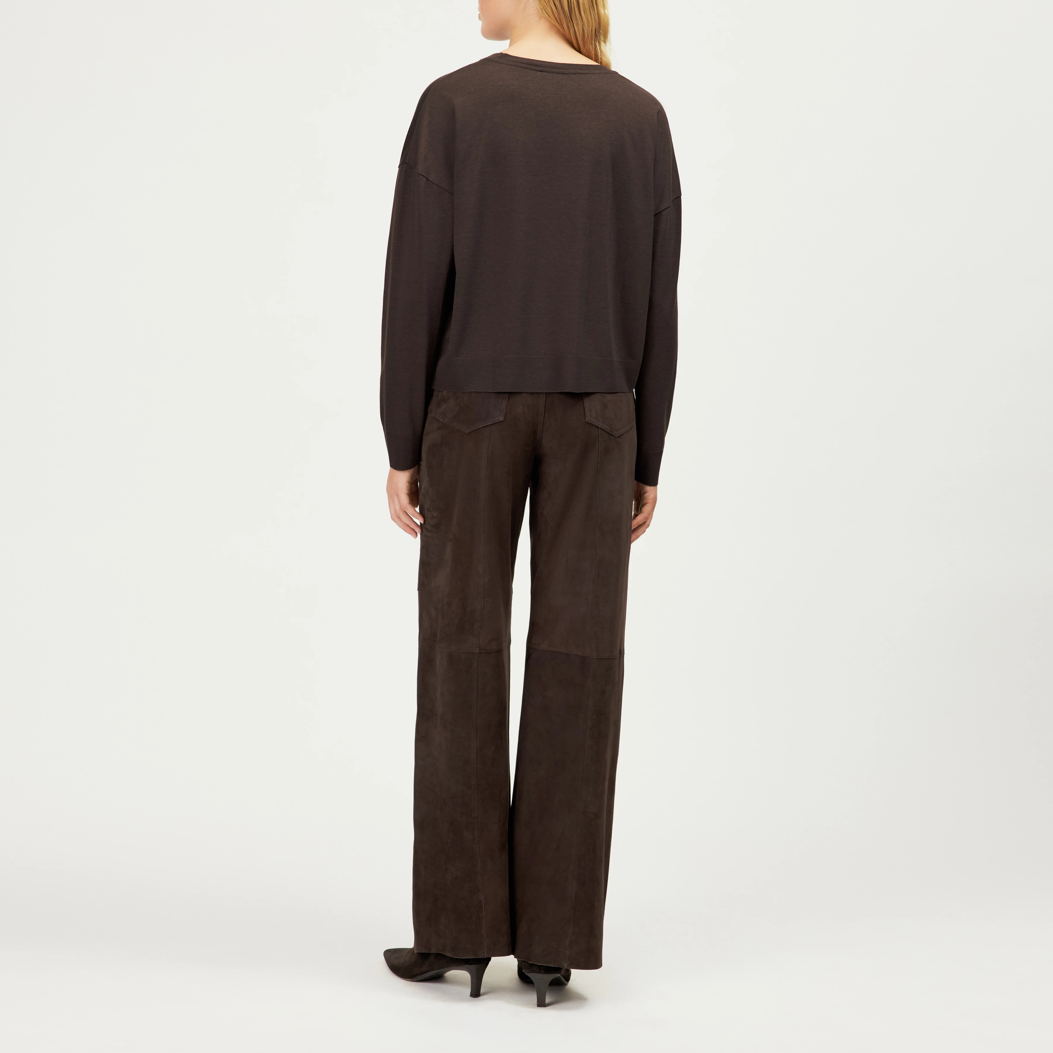 CESIDIE - Long-sleeve crew neck in jersey blend - women - brown - Rückansicht