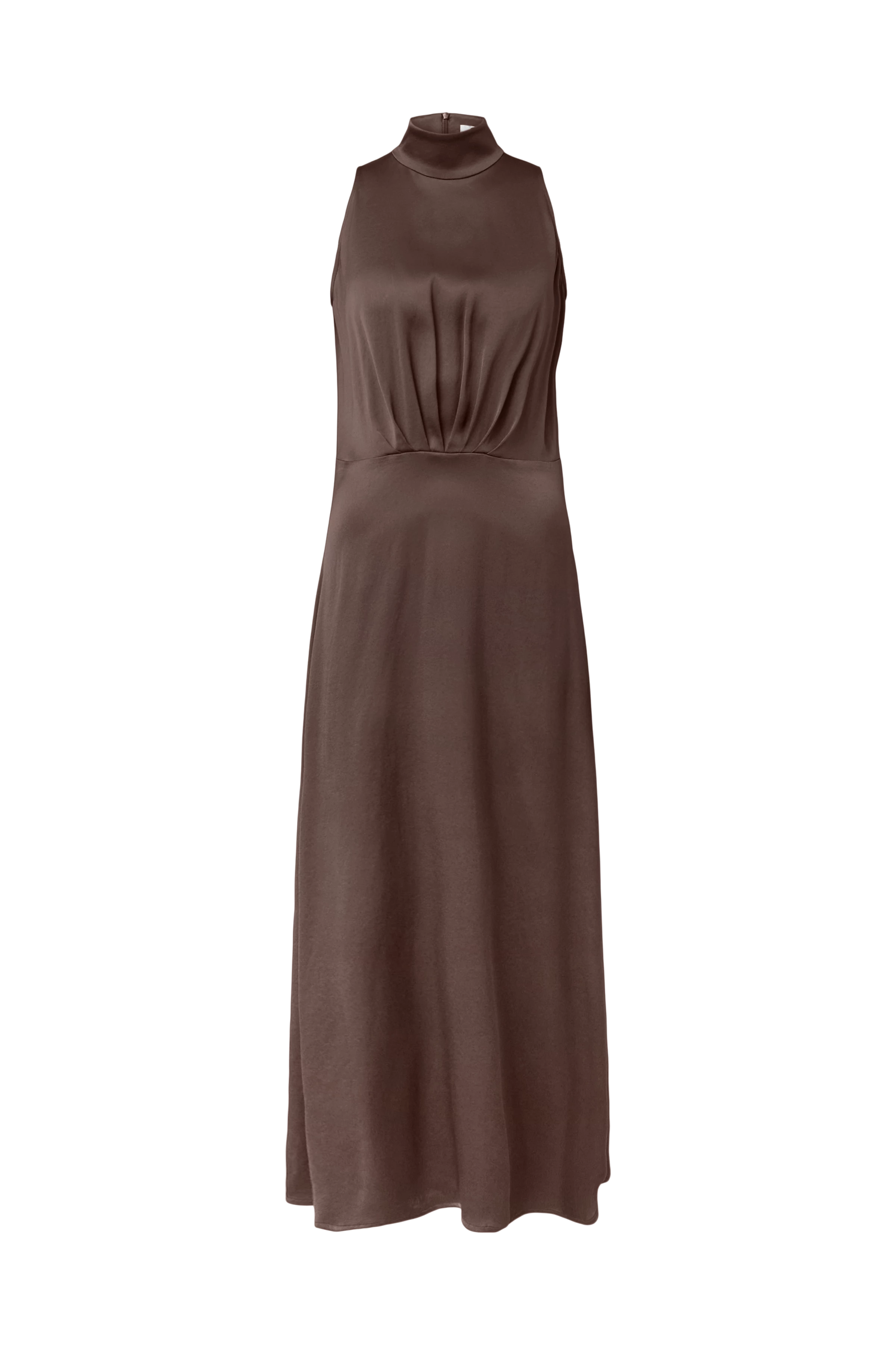 AMABEL - Satin maxi dress with stand-up collar - women - brown - Freisteller Frontansicht