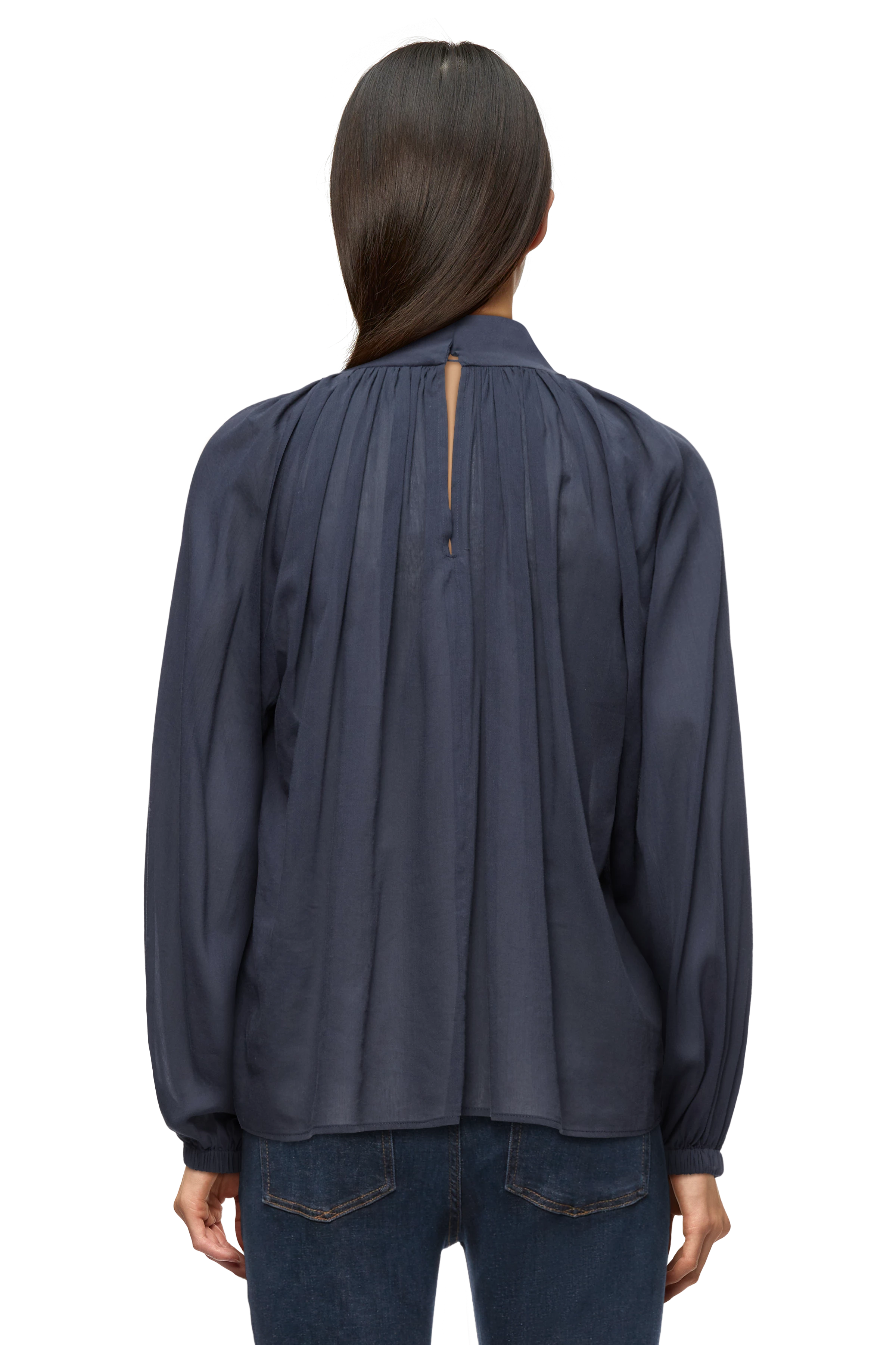 DUMONDA - Boho blouse in flowing cotton-viscose crêpe - women - blue - Rückansicht