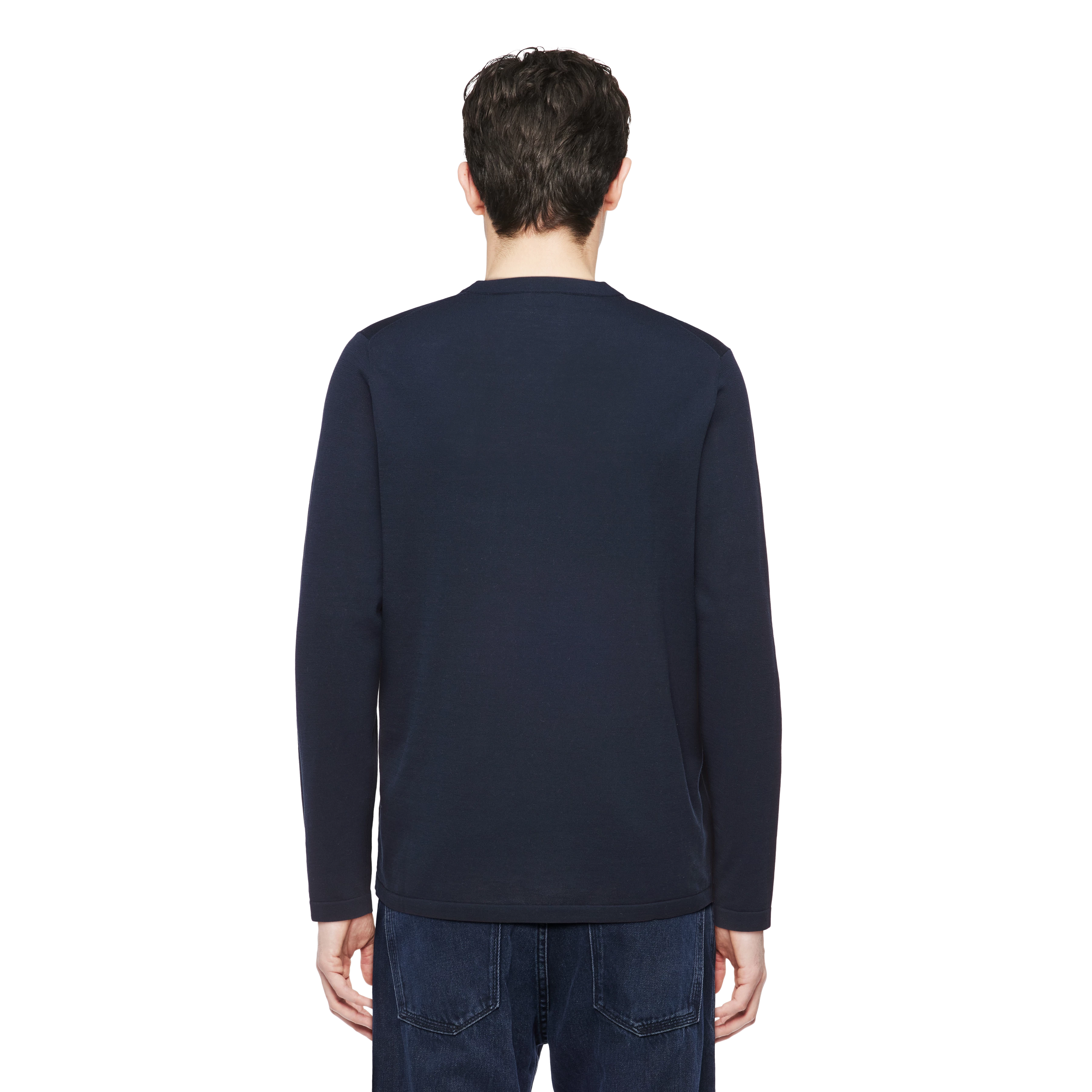 IRMINO - Long-sleeved shirt in mercerised cotton - men - blue - Rückansicht