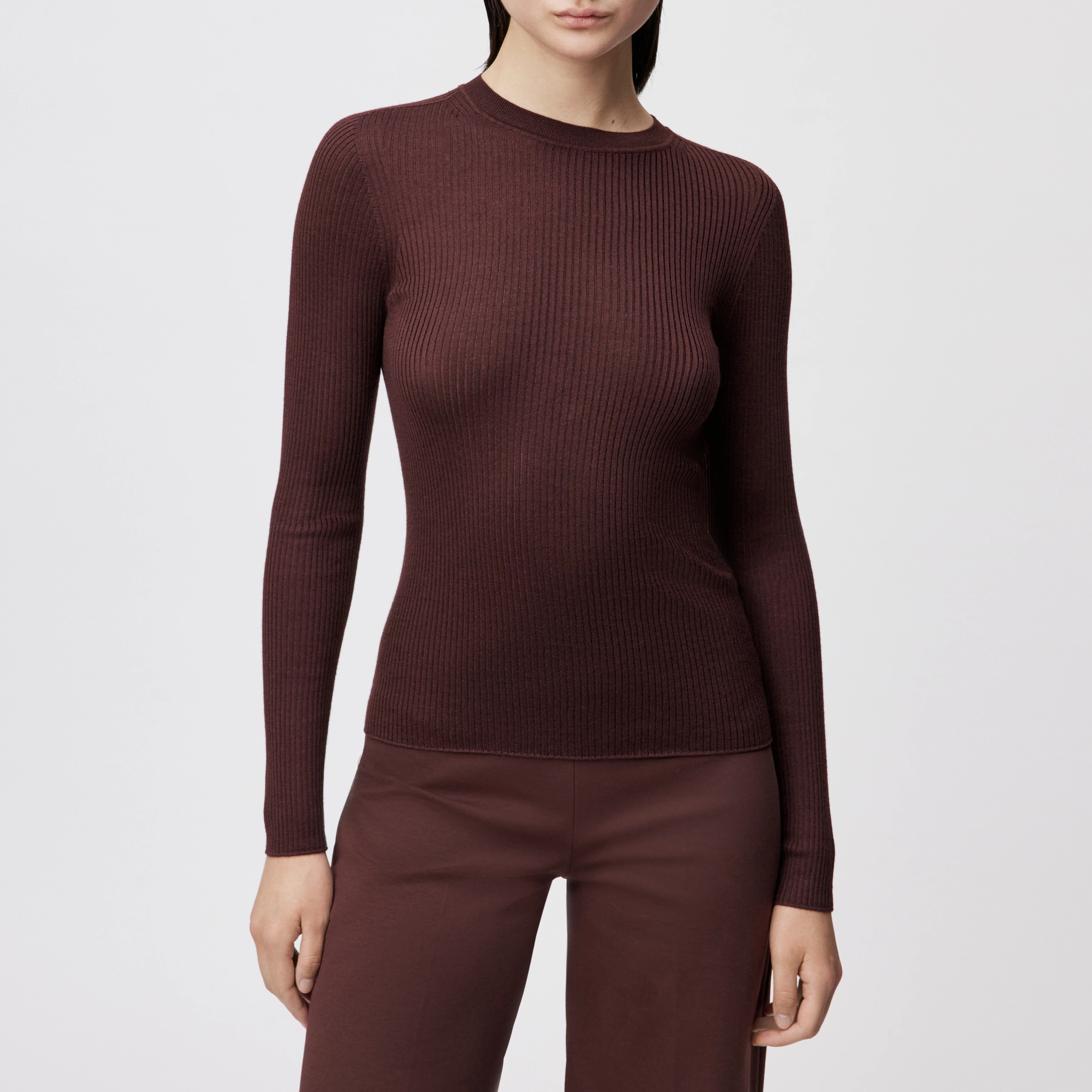 ERMA - Longsleeve mit Rundhals in fließendem Wollmix - Damen - rot - Frontansicht