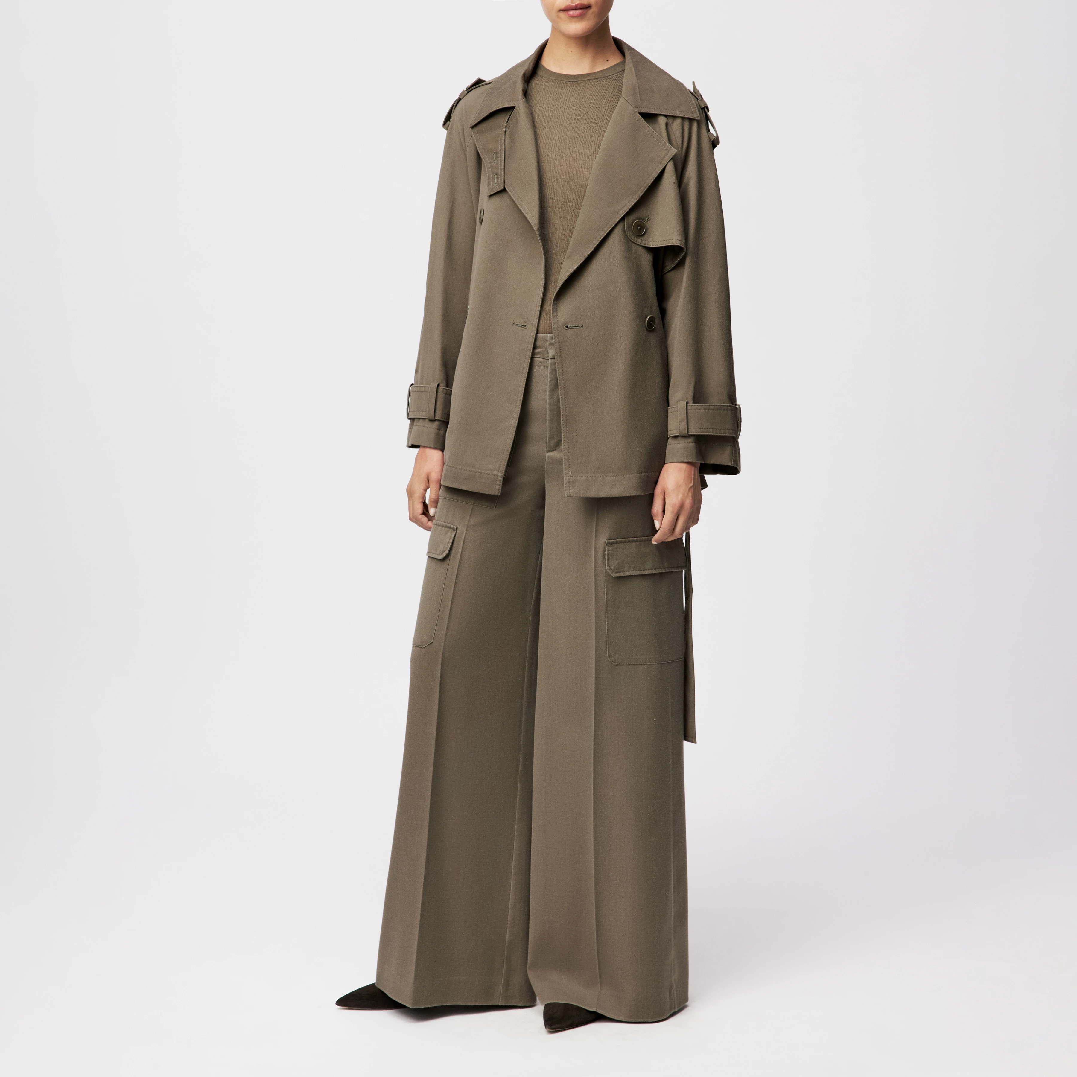 CLOVEN - Cargohose in Woll-Mix - Damen - grün - Ganzkörper-Frontansicht