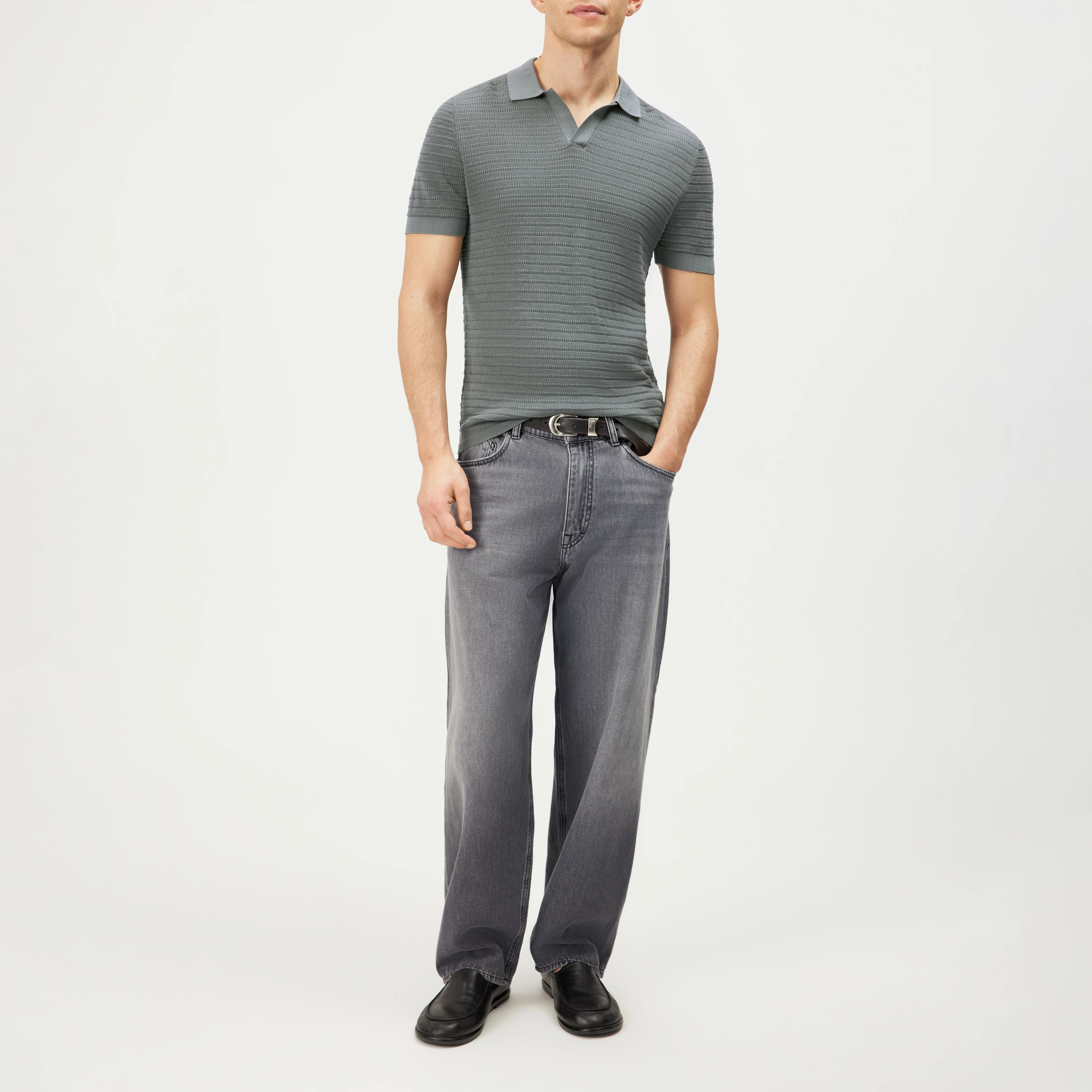 BRAIAN - Knitted polo in mercerised cotton - men - green - Ganzkörper-Frontansicht