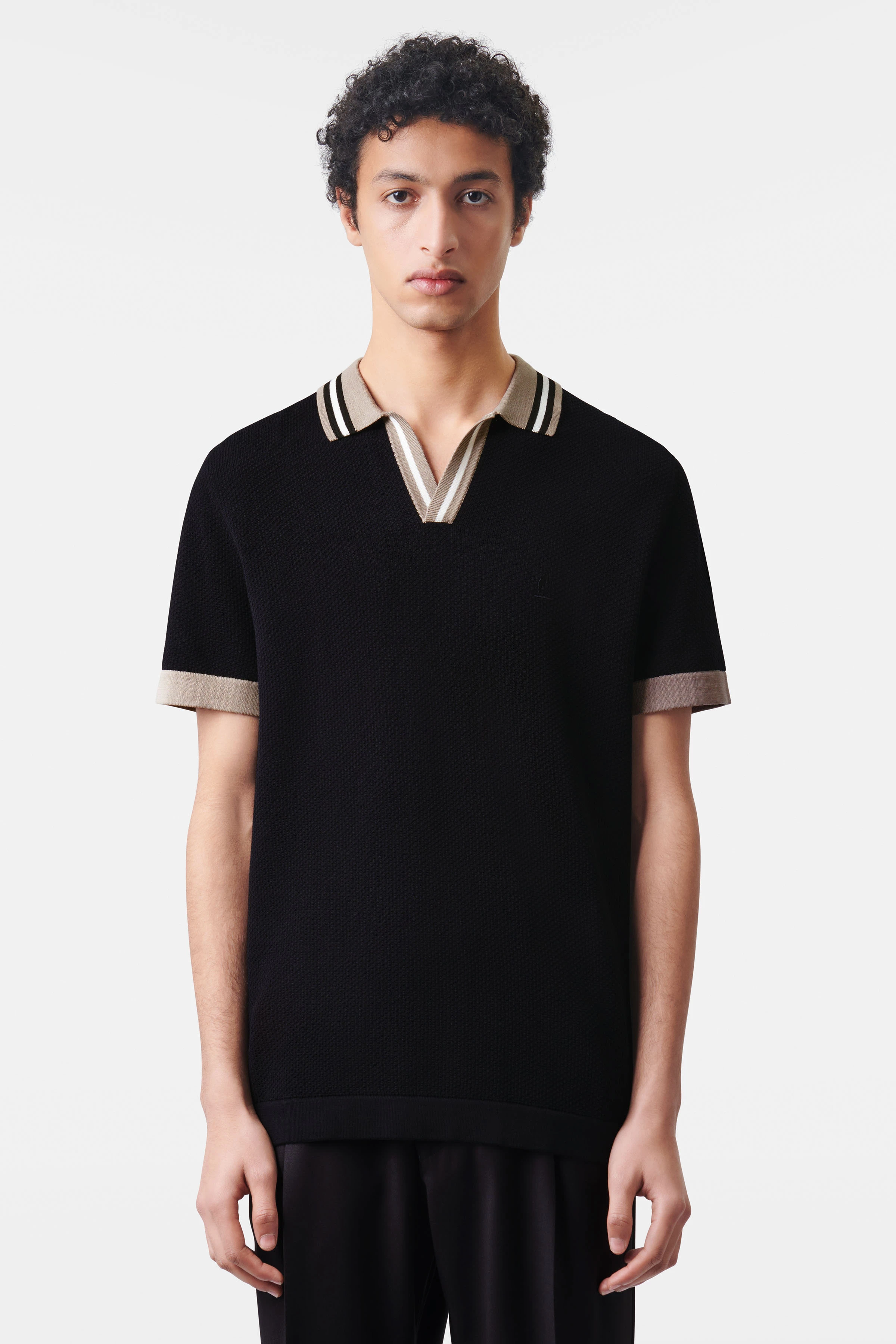 BRAIAN - Strick-Polo in reiner Baumwolle - Herren - schwarz - Frontansicht