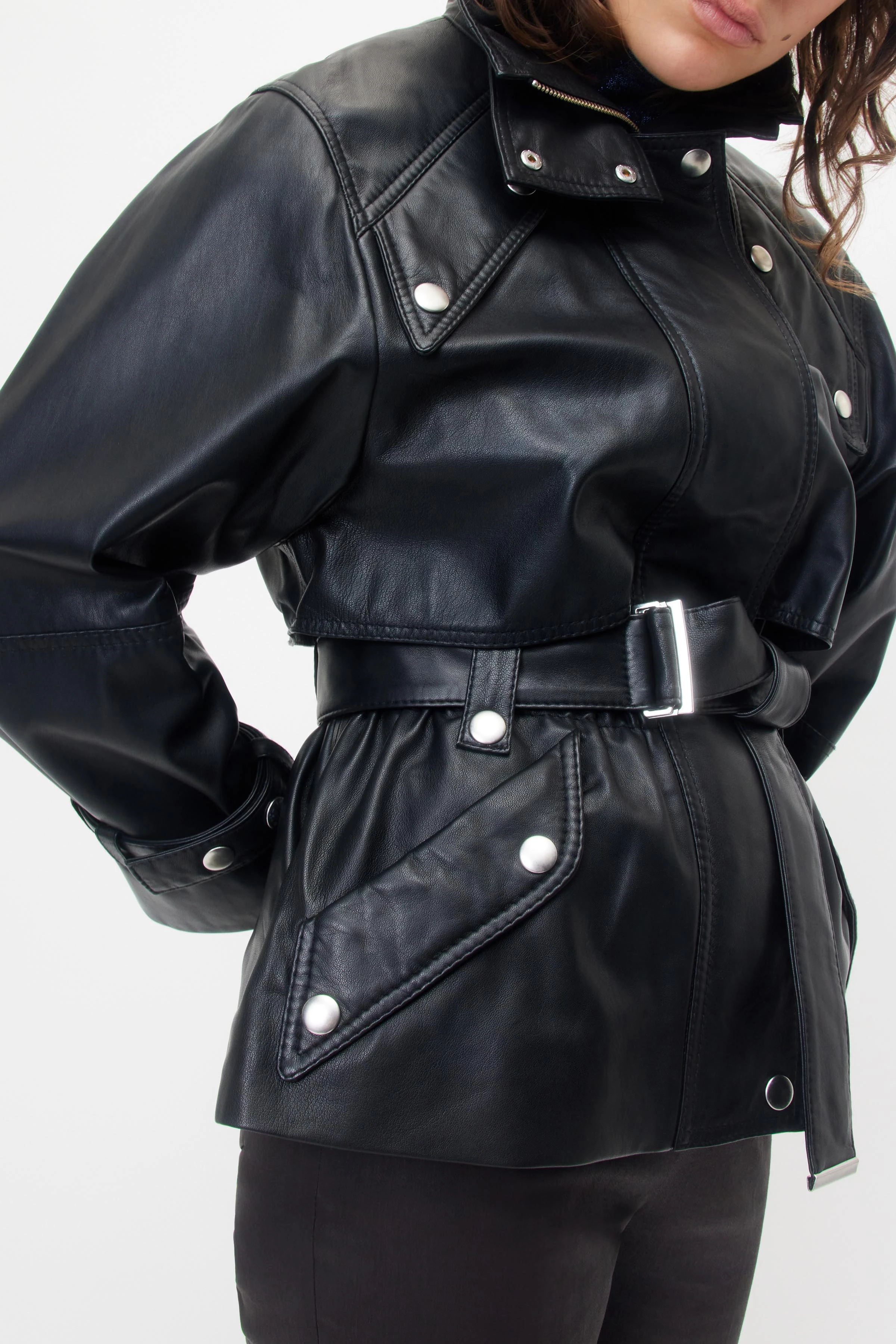 KENSAL - parka in soft nappa leather - women - Natural Aluminium - Seitenansicht