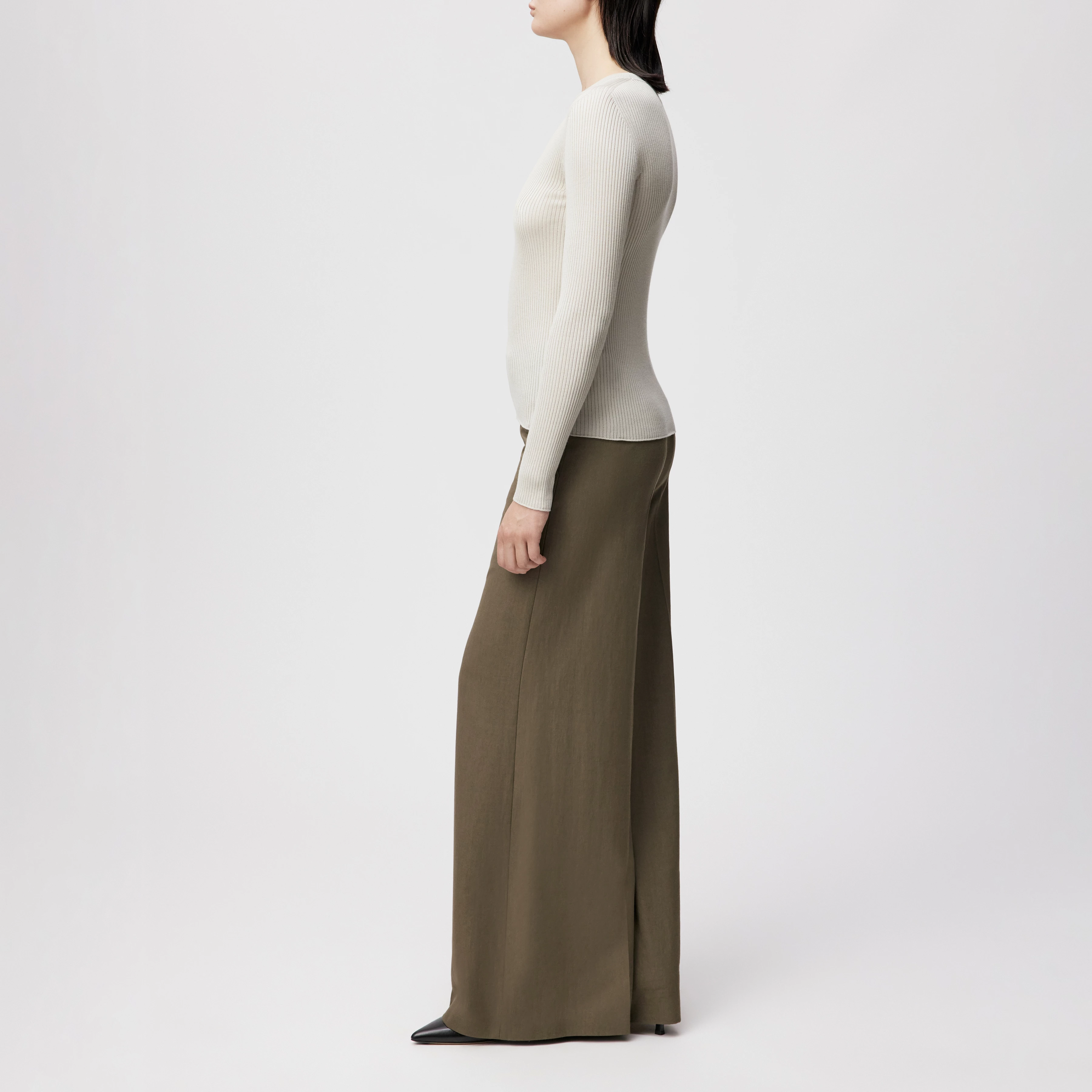 ERMA - Longsleeve mit Rundhals in fließendem Wollmix - Damen - beige - Seitenansicht