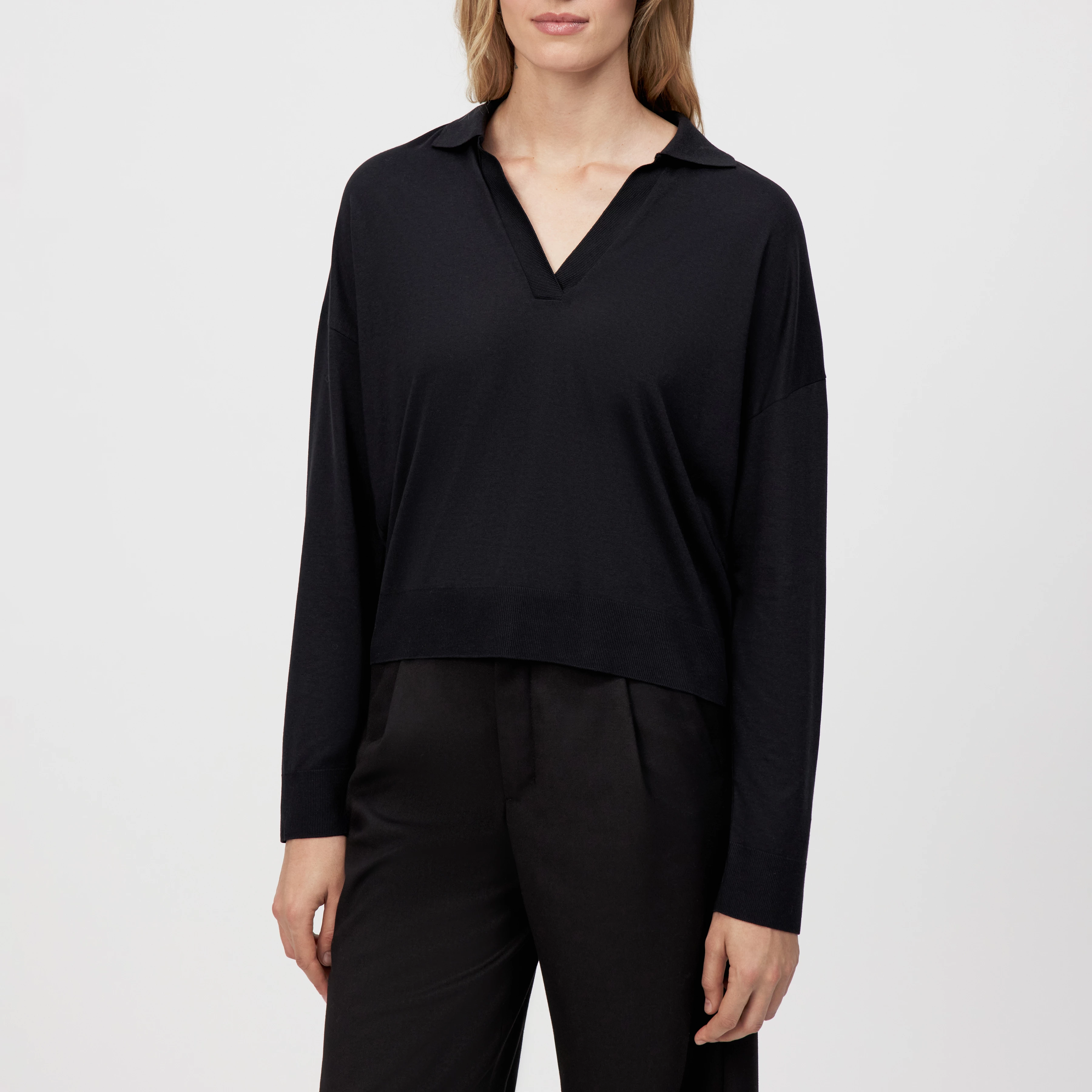 PIRILLA - Longsleeve in Lyocell-Baumwoll-Mix - Damen - schwarz - Frontansicht