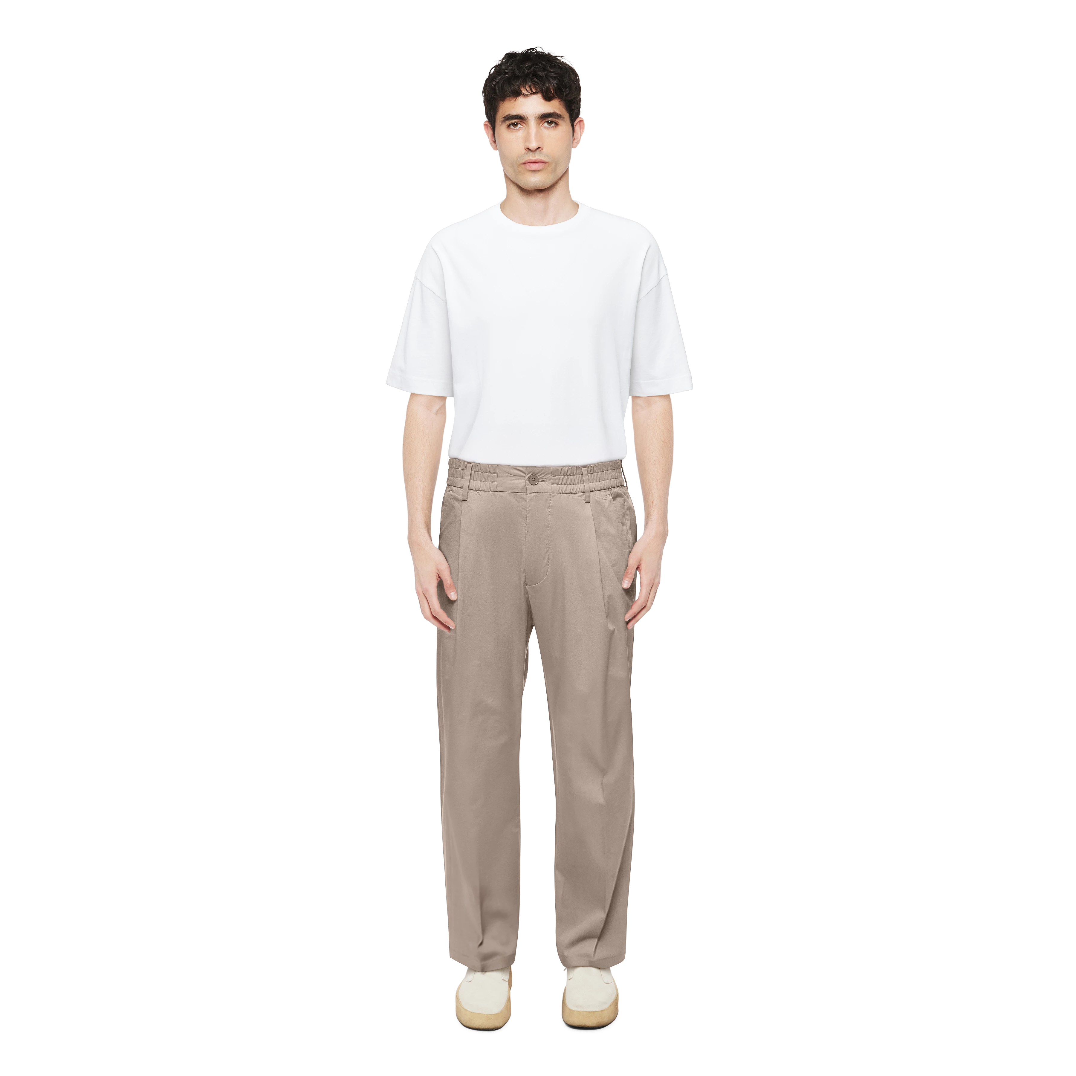 CHASY_RGLR - Casual broek met plooi in katoen gabardine - heren - beige - Ganzkörper-Frontansicht