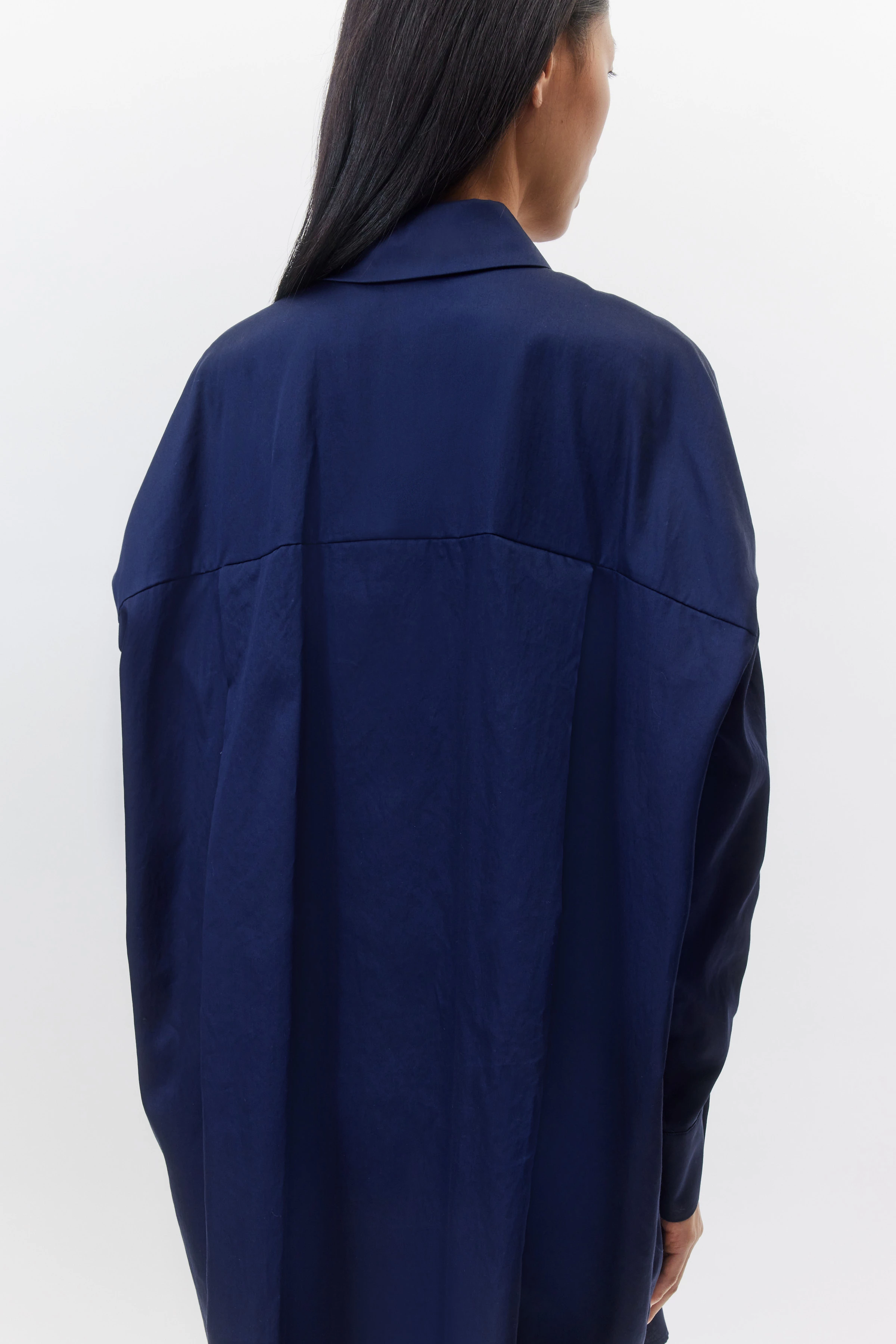 CEARA - blouse in flowing cotton satin - women - blue - Rückansicht