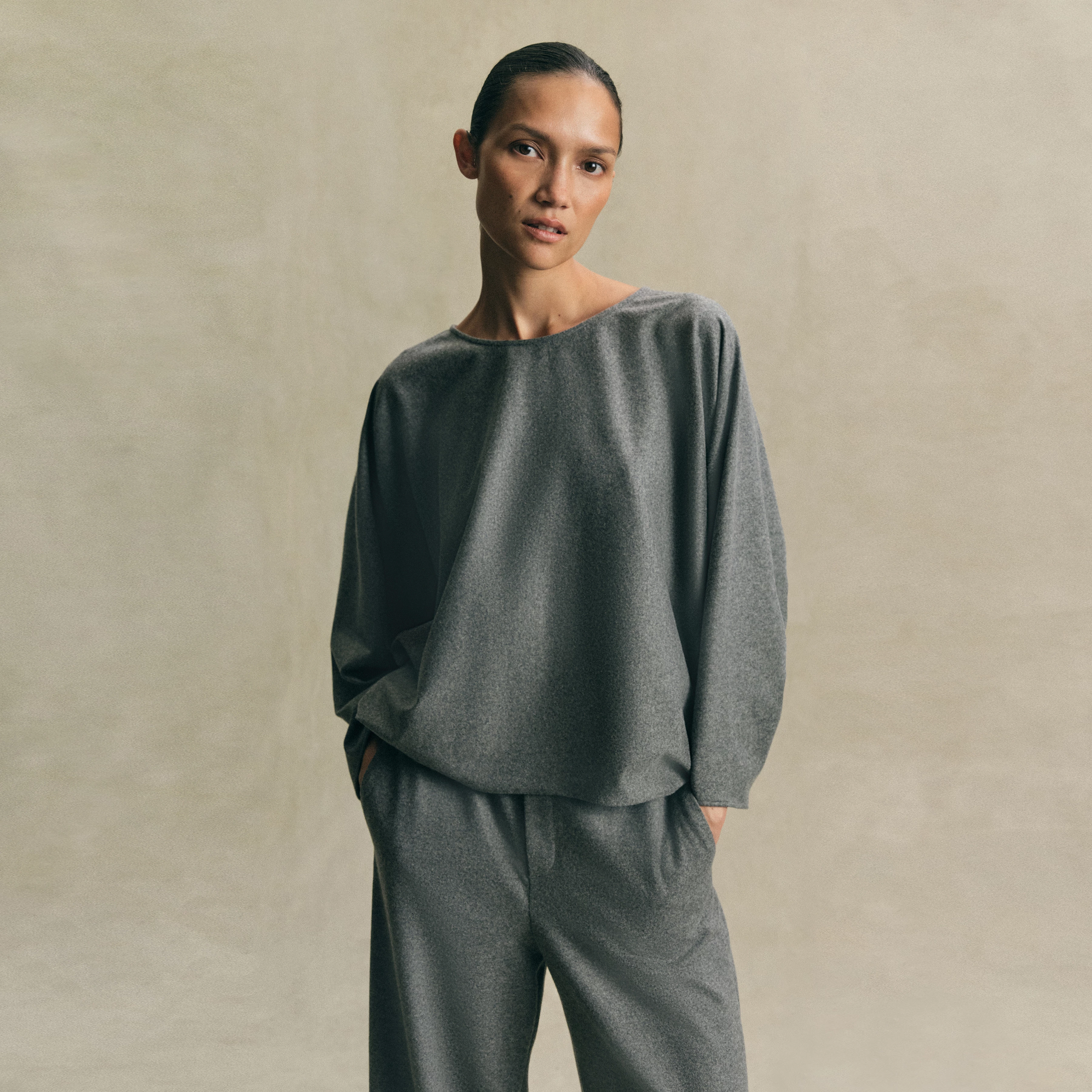 NIALINI - T-Shirt Bluse in Jersey Woll-Mix - Damen - grau