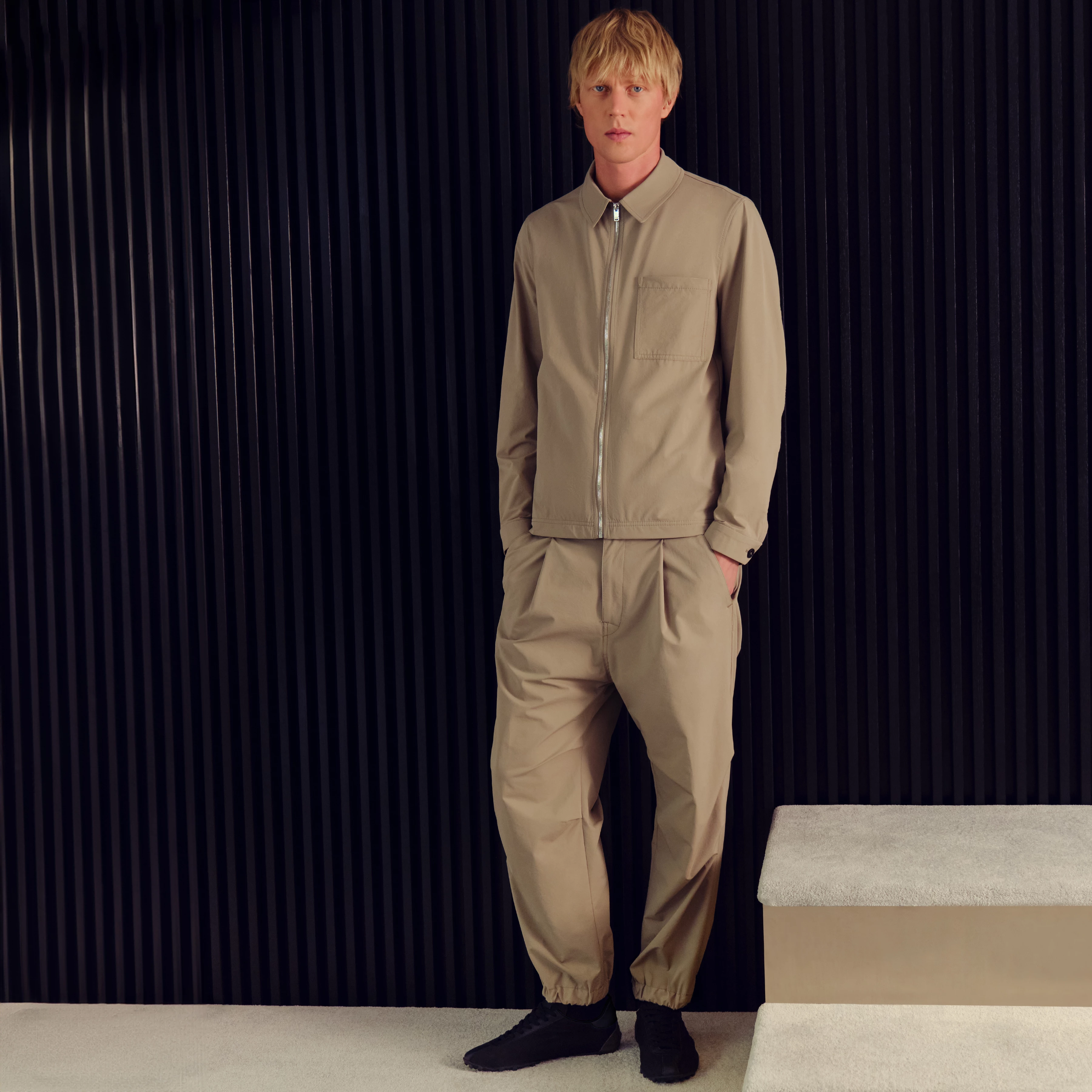 LIROG_C - Utility trousers in woven techno-fabric - men - beige