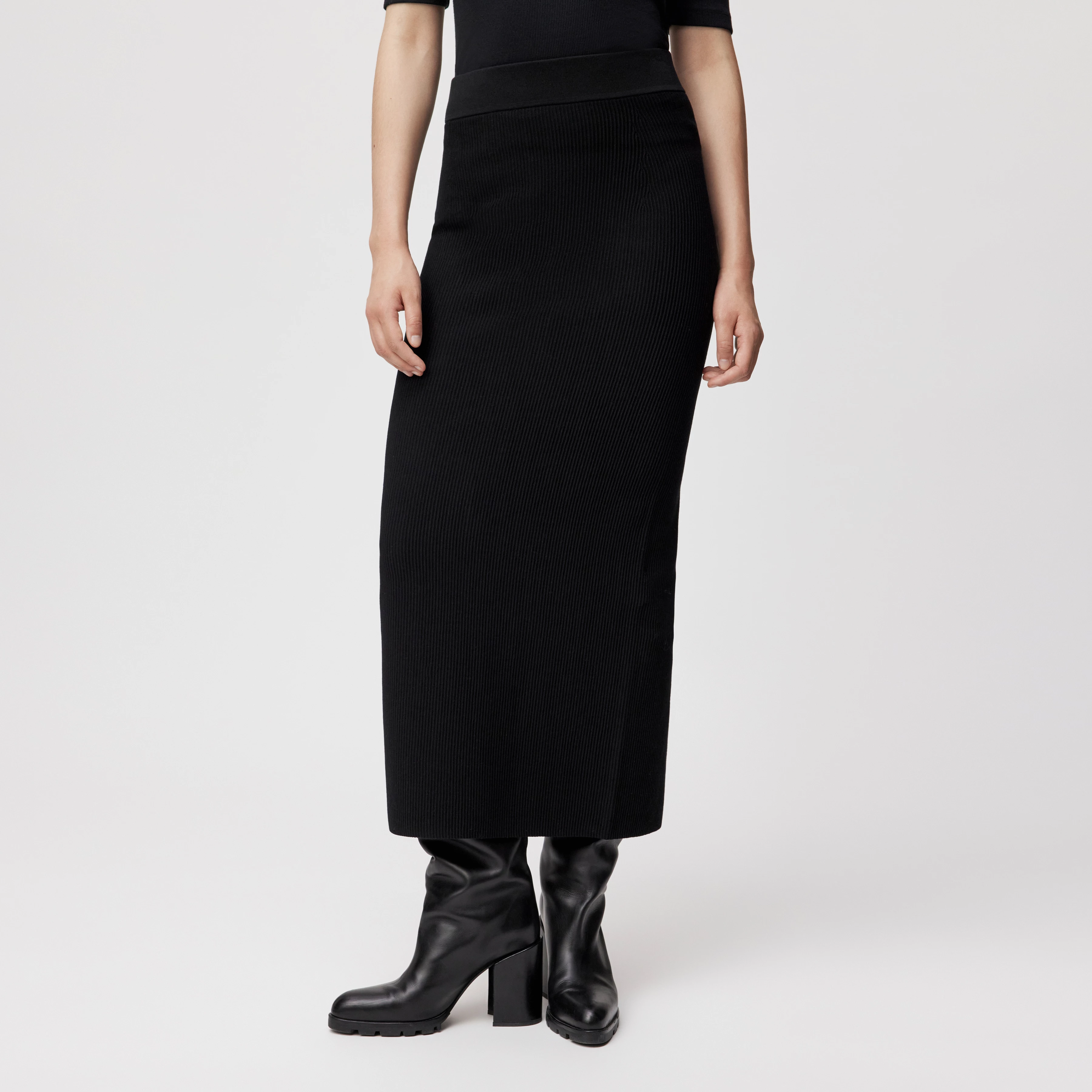 LUDAMI - Bleistiftrock in Baumwollstruktur - Damen - schwarz - Frontansicht