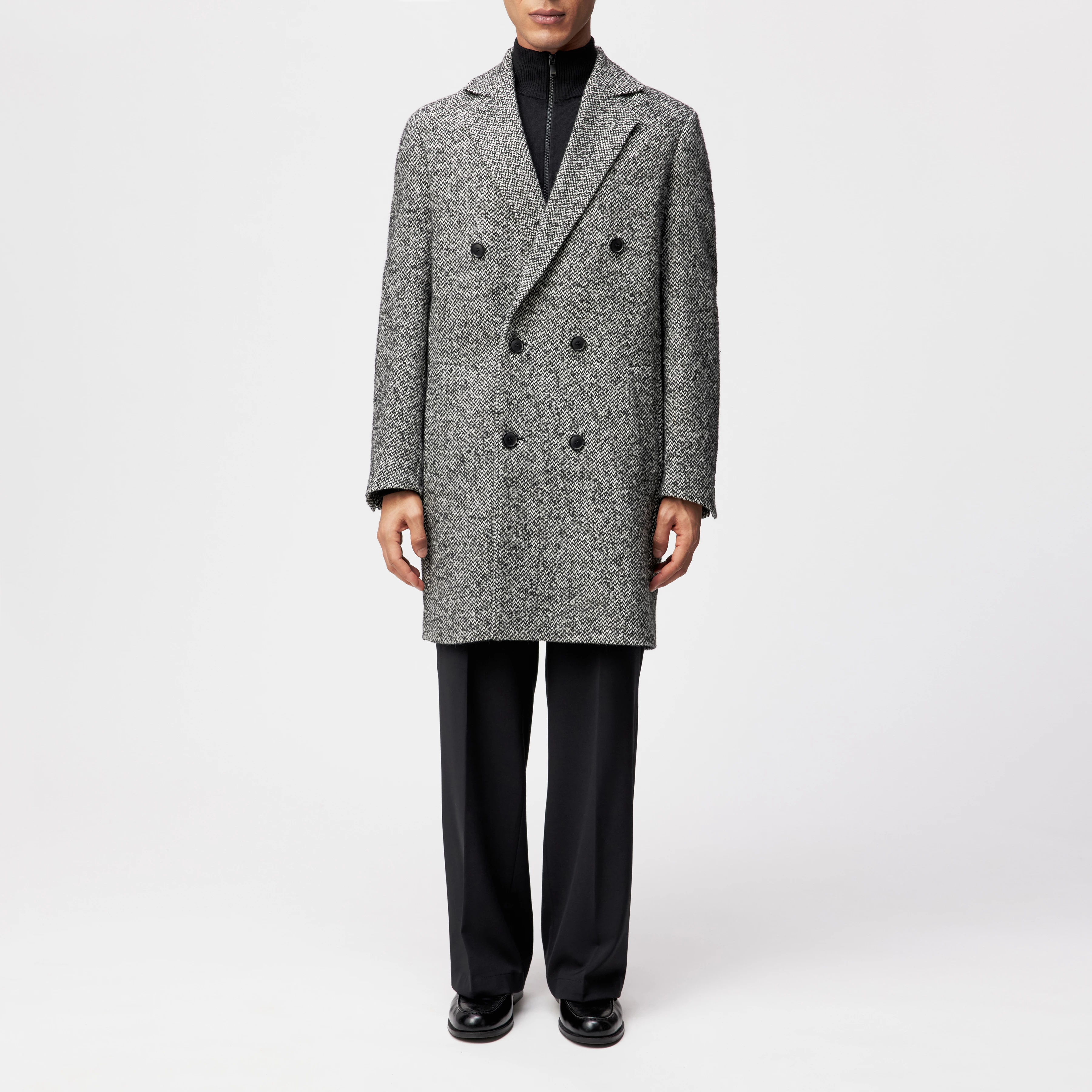 NEKOLA - Doppelreihiger Mantel in Woll-Mix - Herren - schwarz - Frontansicht