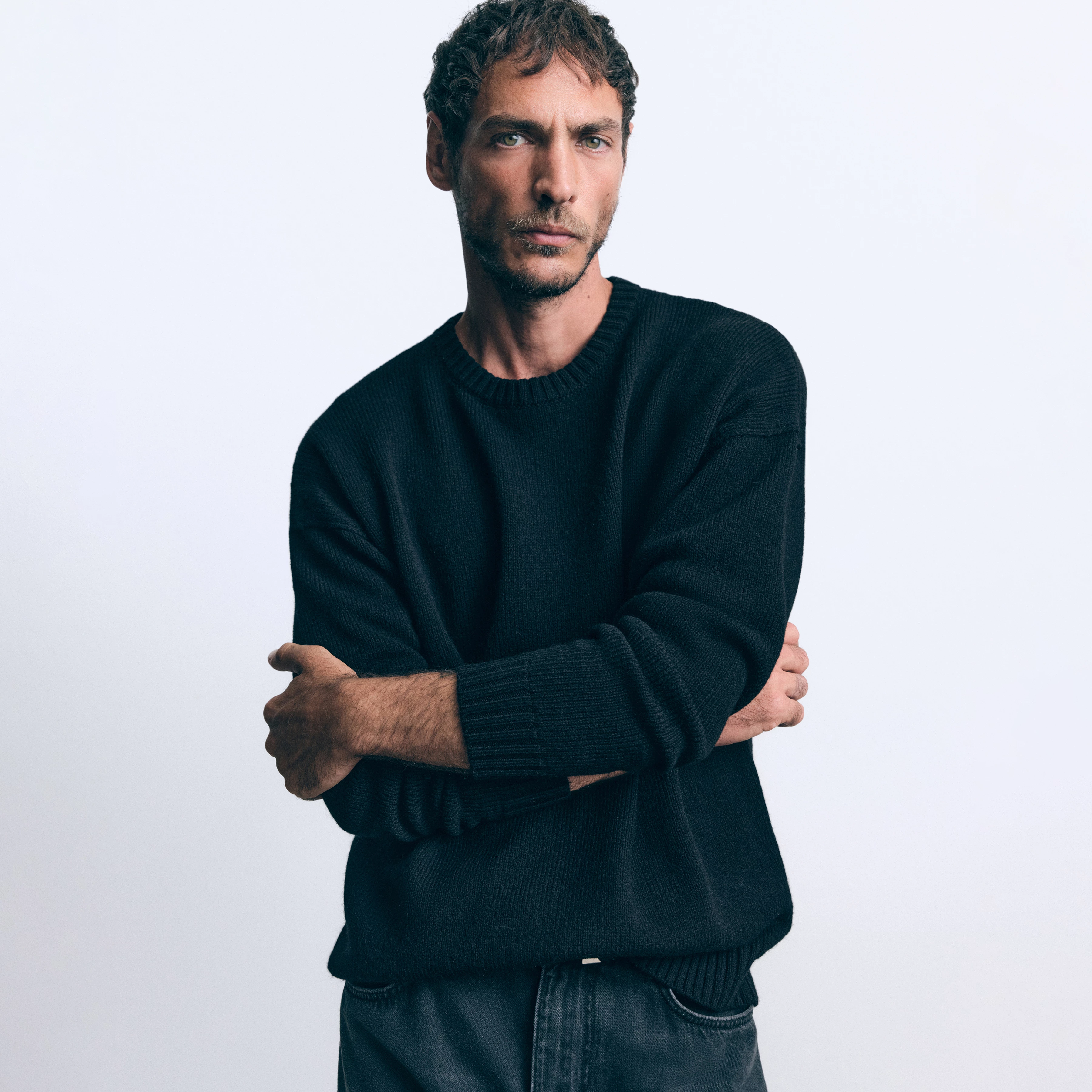 MALIO - Rundhalspullover in Woll-Alpakamix - Herren - schwarz