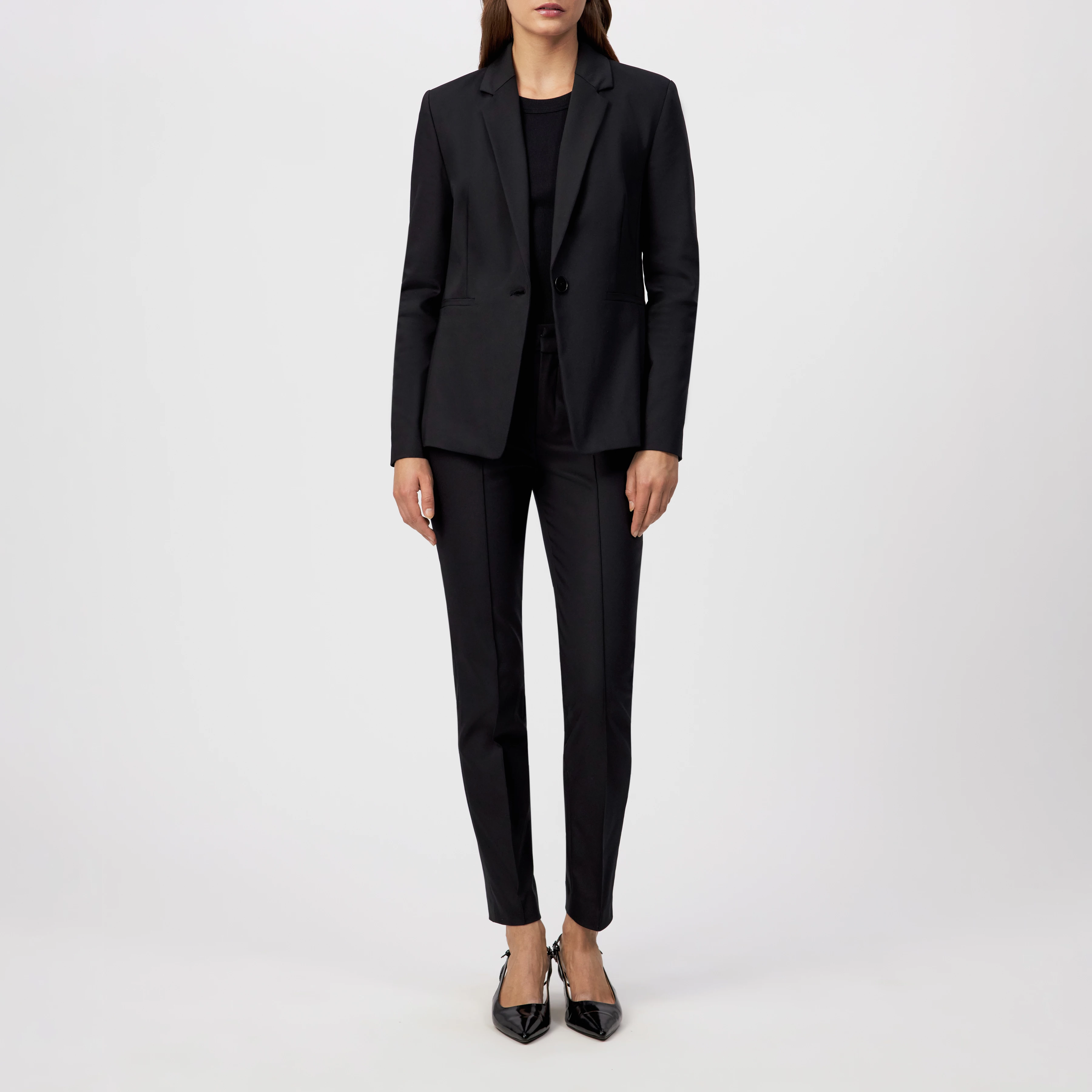 GOLDERS - Klassischer Einknopf Blazer in Technostretch-Satin - Damen - schwarz - Ganzkörper-Frontansicht