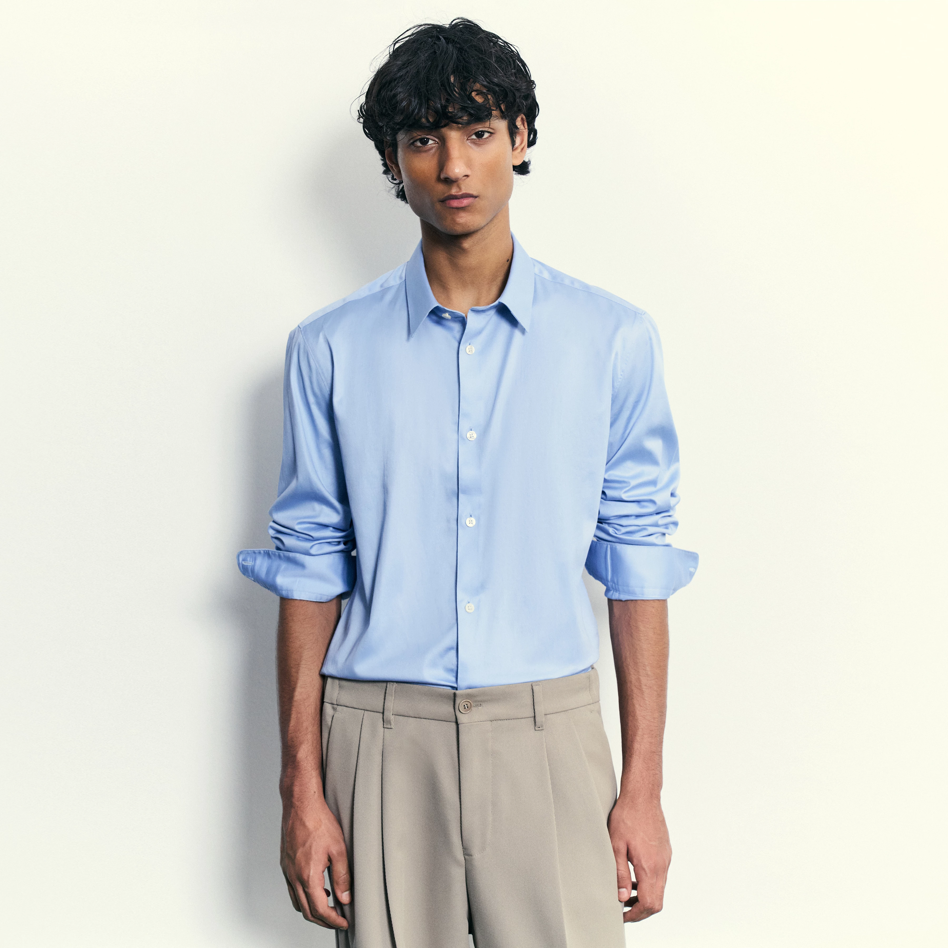 DANEEL - Classic fit shirt in cotton satin - men - blue
