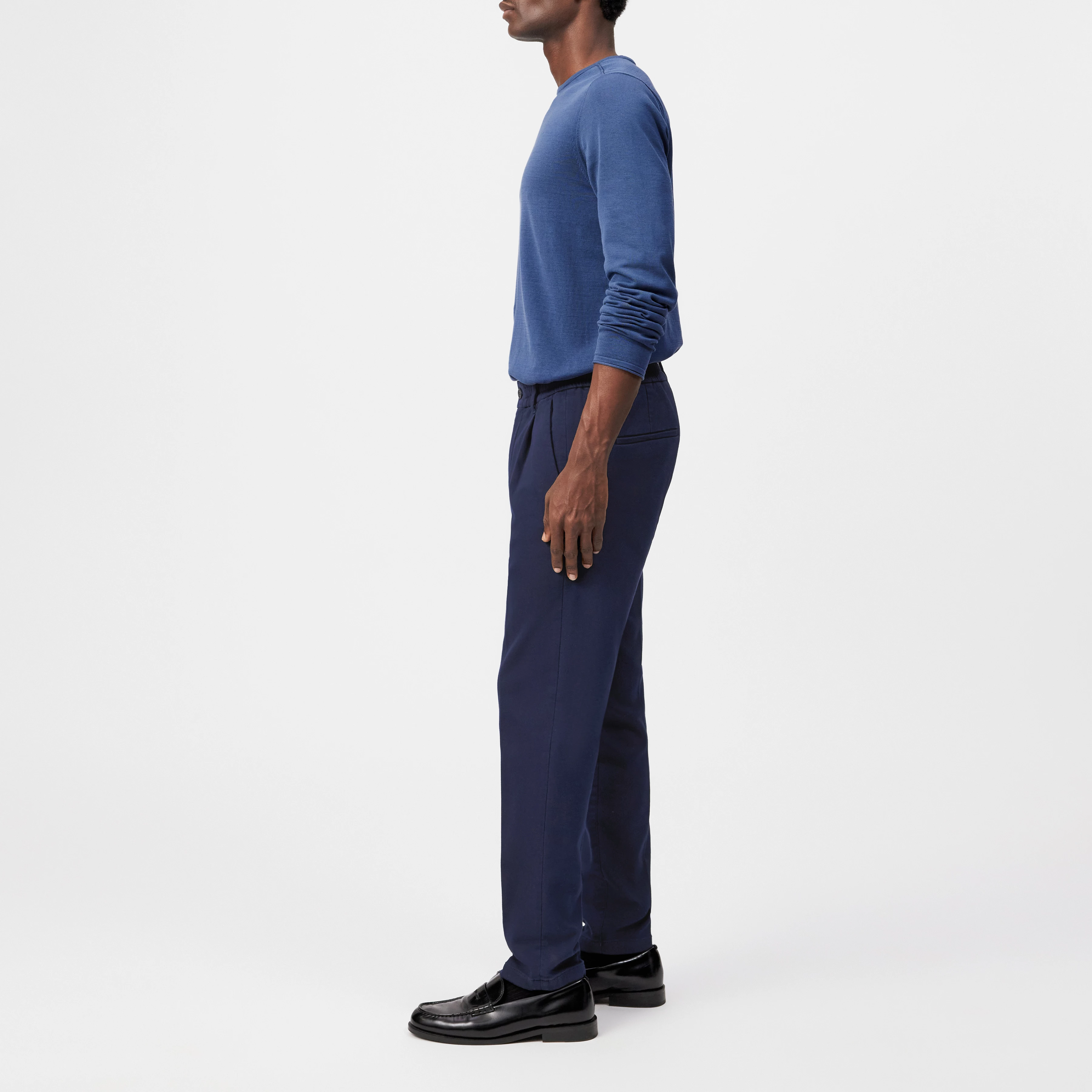 CHASY - Casual broek met bandplooien van katoen-viscosemix - heren - blauw - Seitenansicht