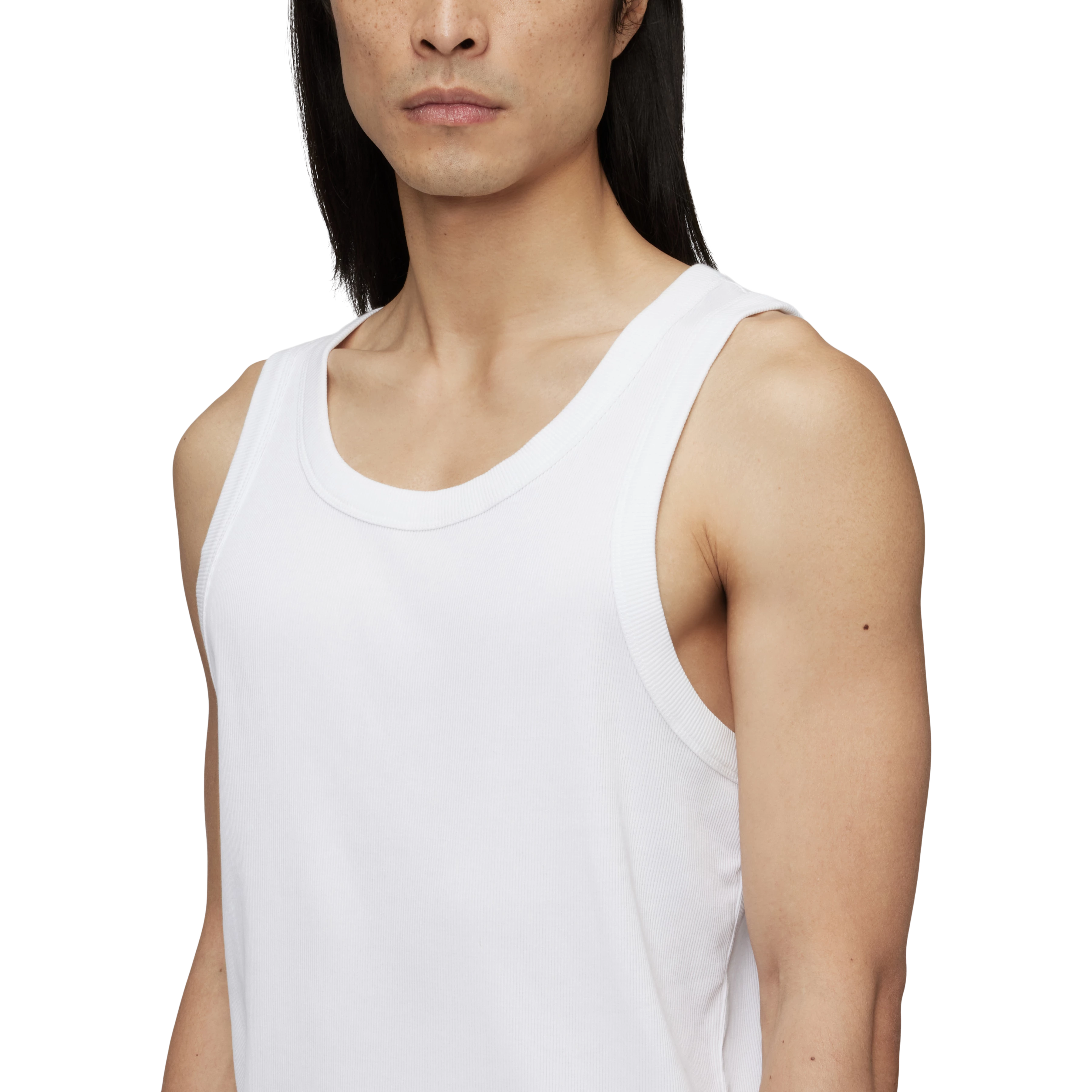 NATHAN - Bodyfitted ribbed tank top in cotton - men - white - Detailansicht am Model