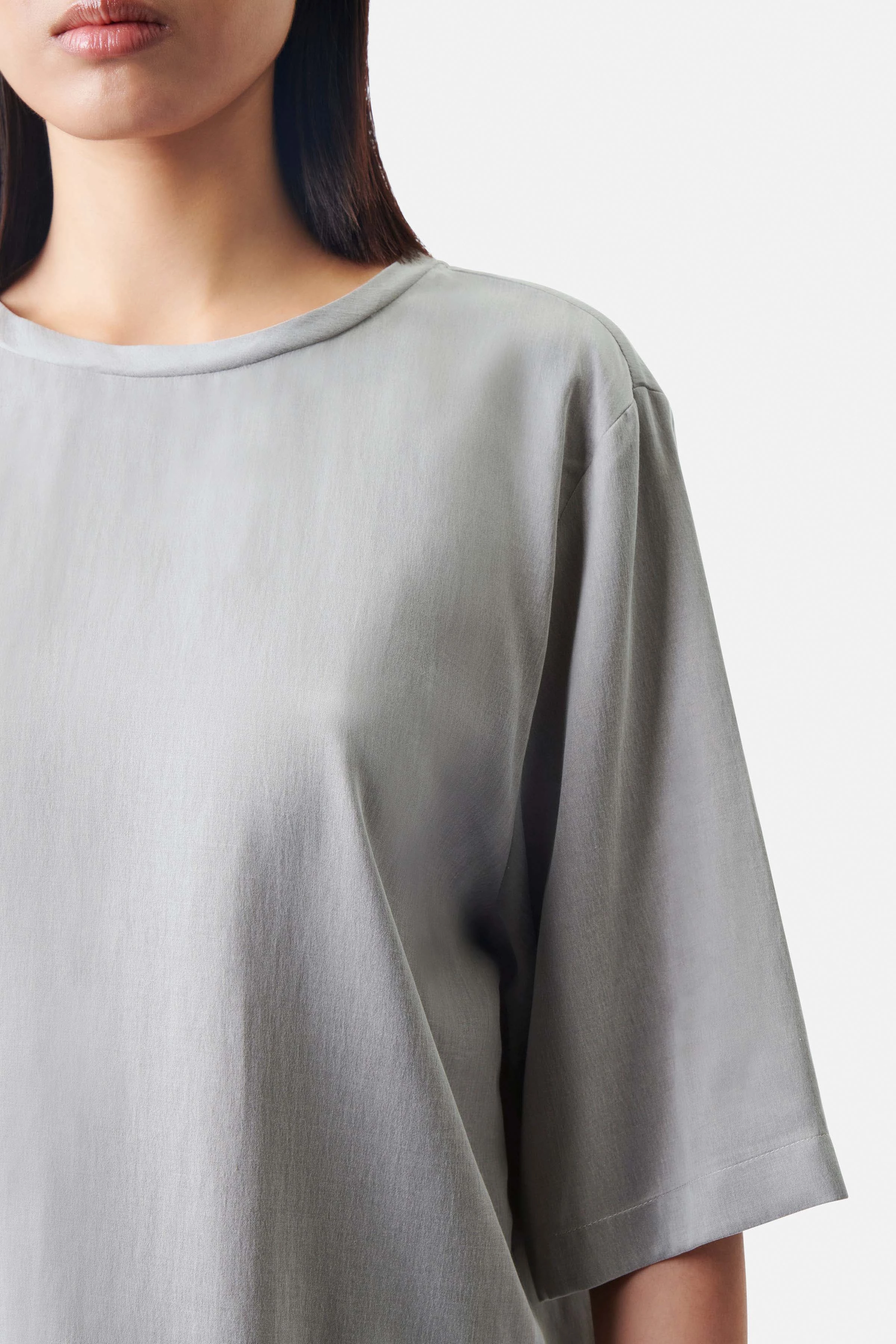 DIEDRA - Shirt-Bluse in fließendem Cupro - Damen - grau - Seitenansicht