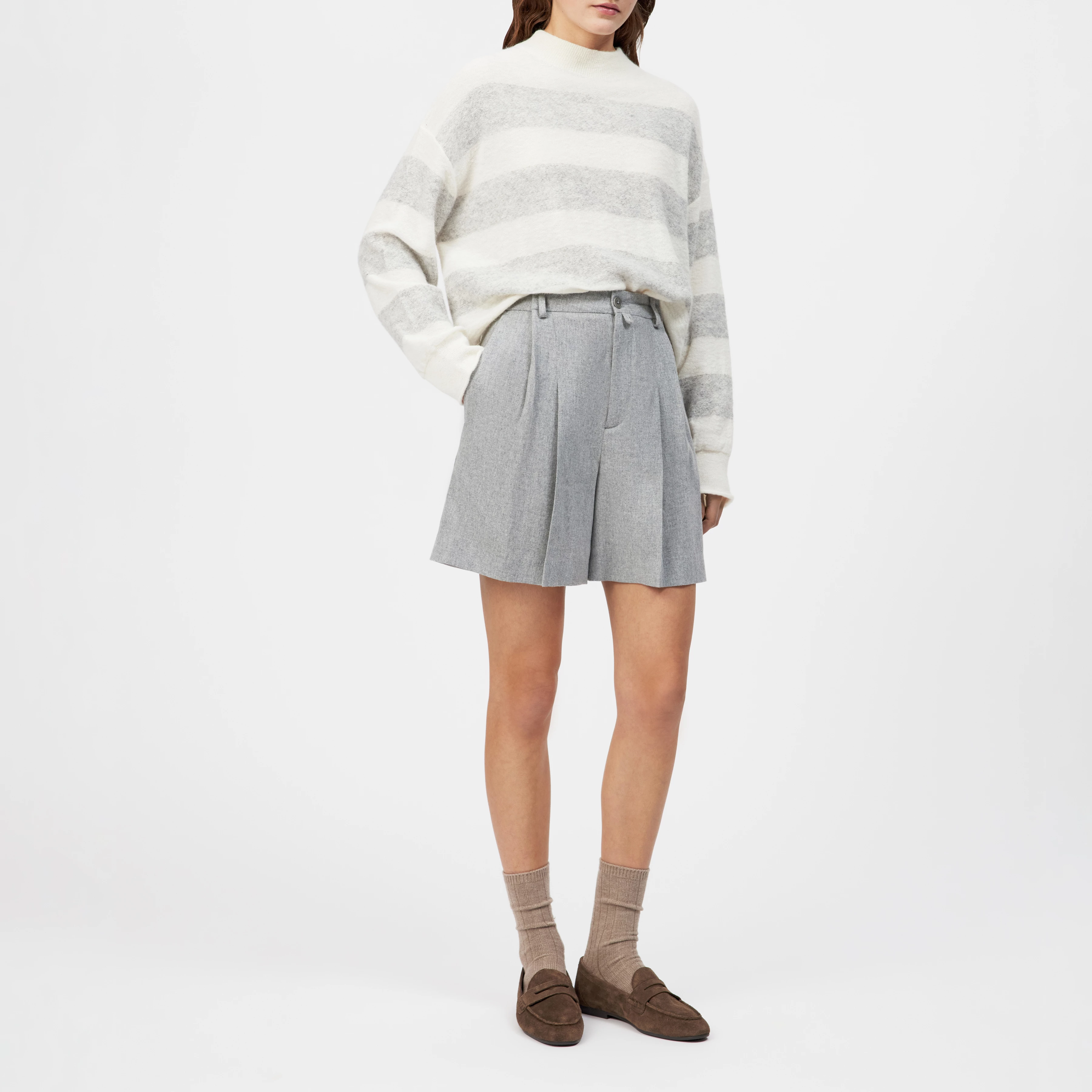 MATHISA - Cropped jumper in alpaca wool blend - women - off white - Ganzkörper-Frontansicht