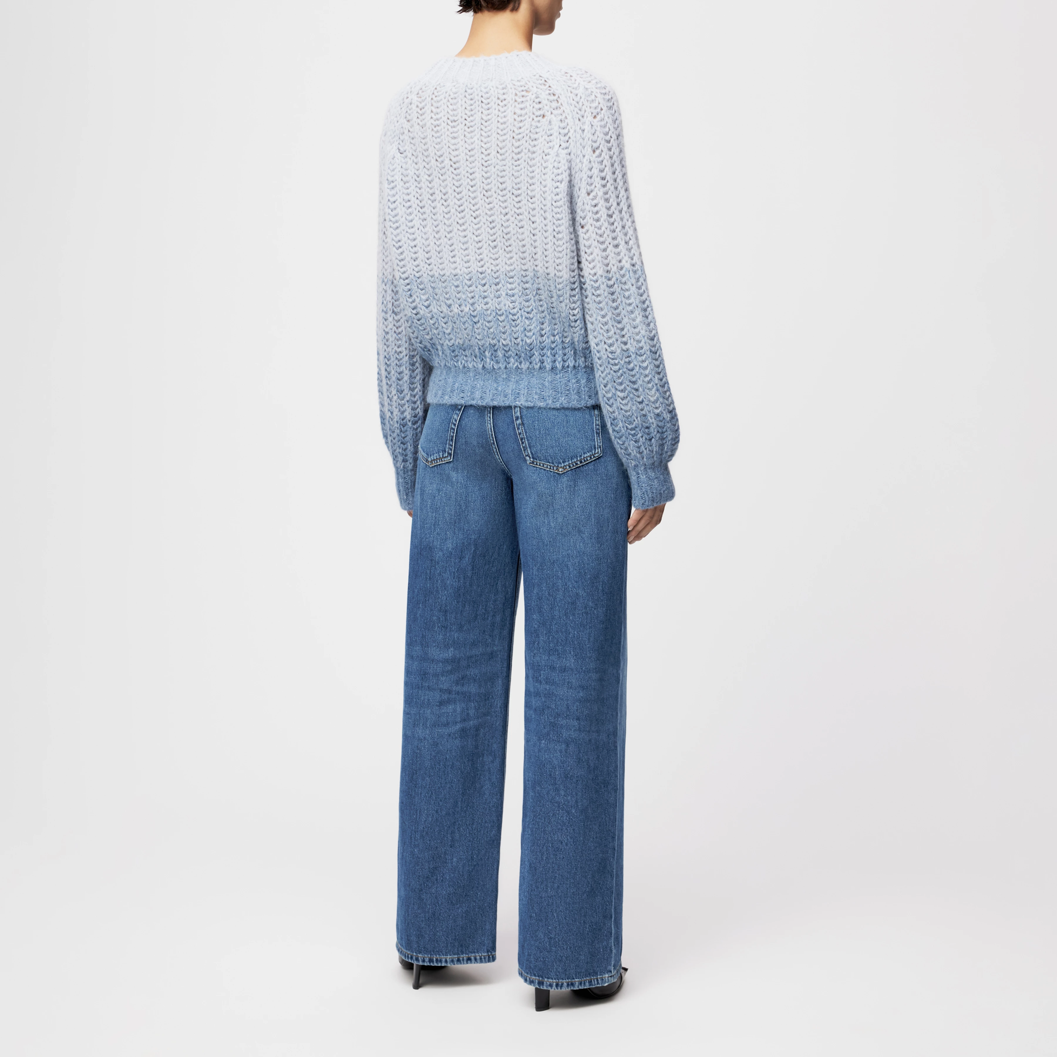 LARELYA - Sweater with balloon sleeves in luxurious Suri alpaca blend - women - blue - Rückansicht