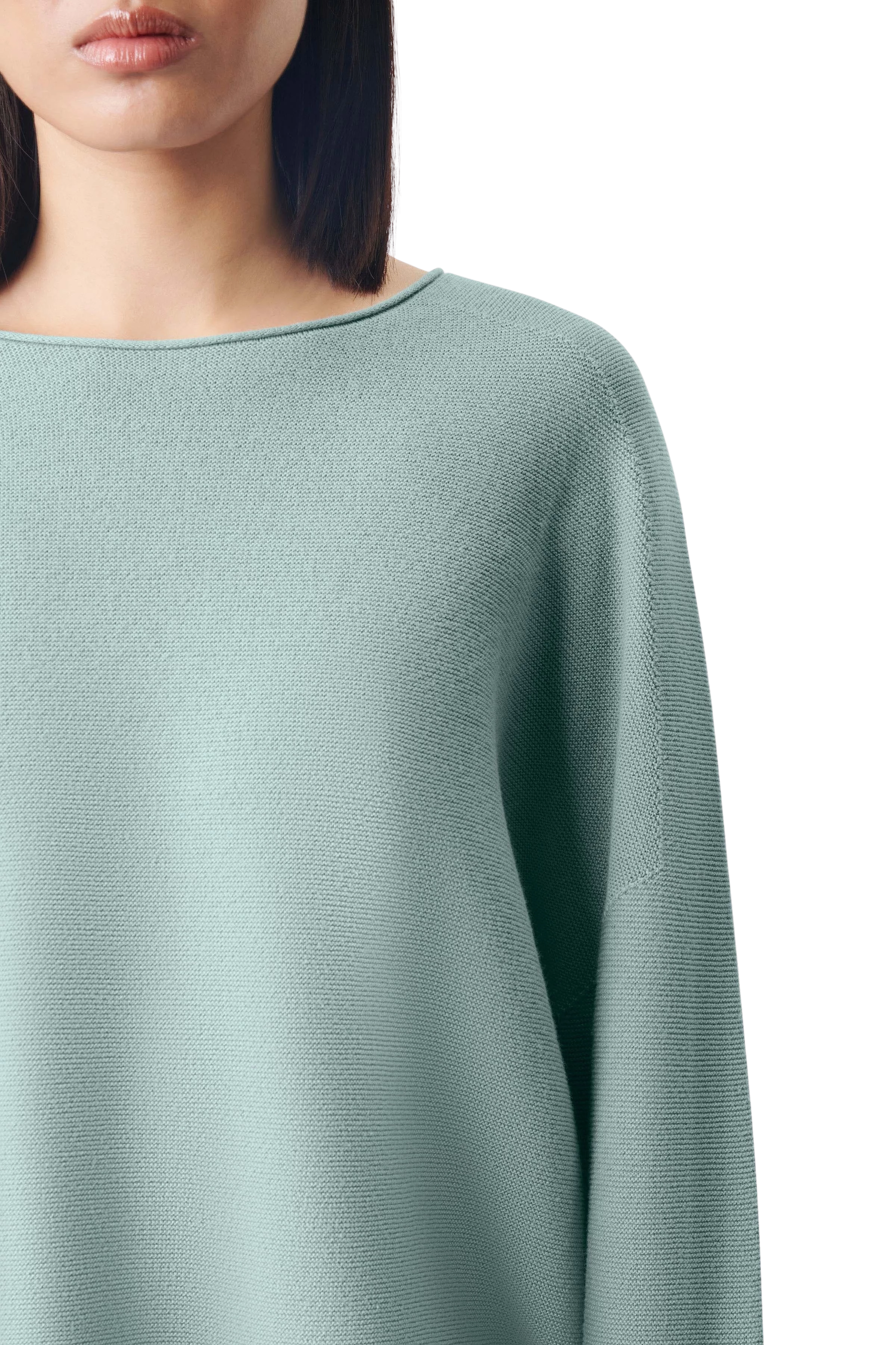 MEAMI - Vekürzter Egg-Shape Pullover in Baumwoll-Kaschmir - Damen - grün - Seitenansicht