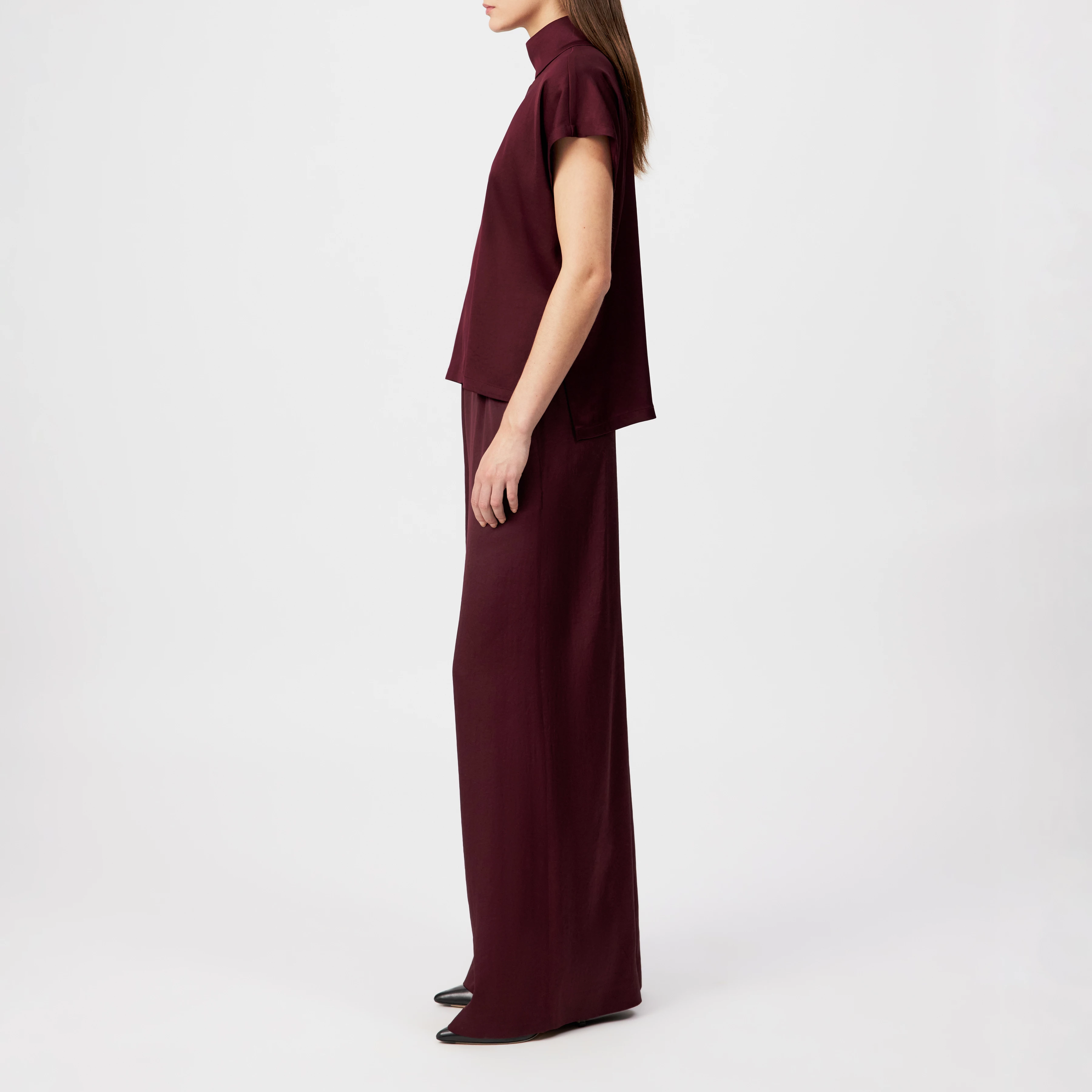 ALARIA_1 - Shirt blouse with stand-up collar in satin - women - red - Seitenansicht