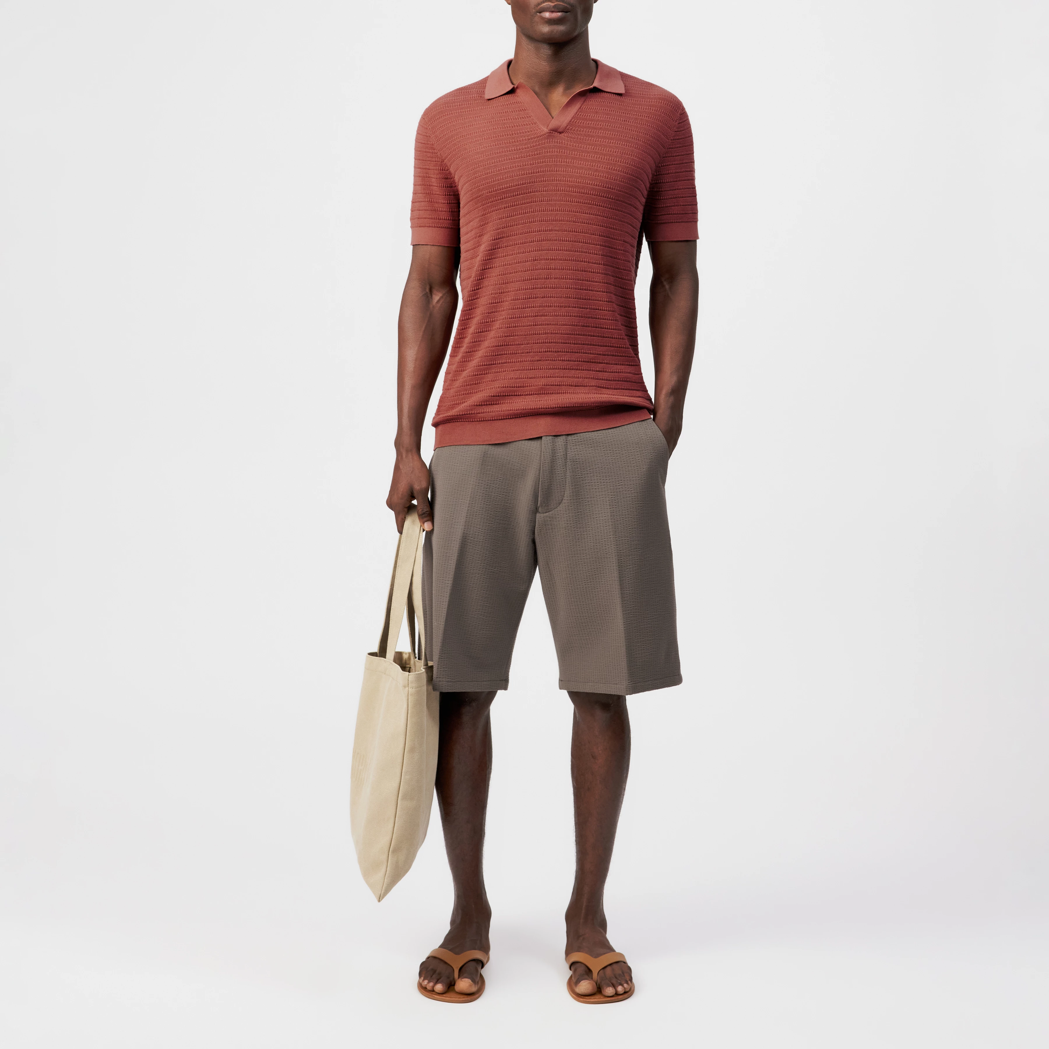 BRAIAN - Gebreide polo in gemerceriseerd katoen - heren - oranje - Ganzkörper-Frontansicht