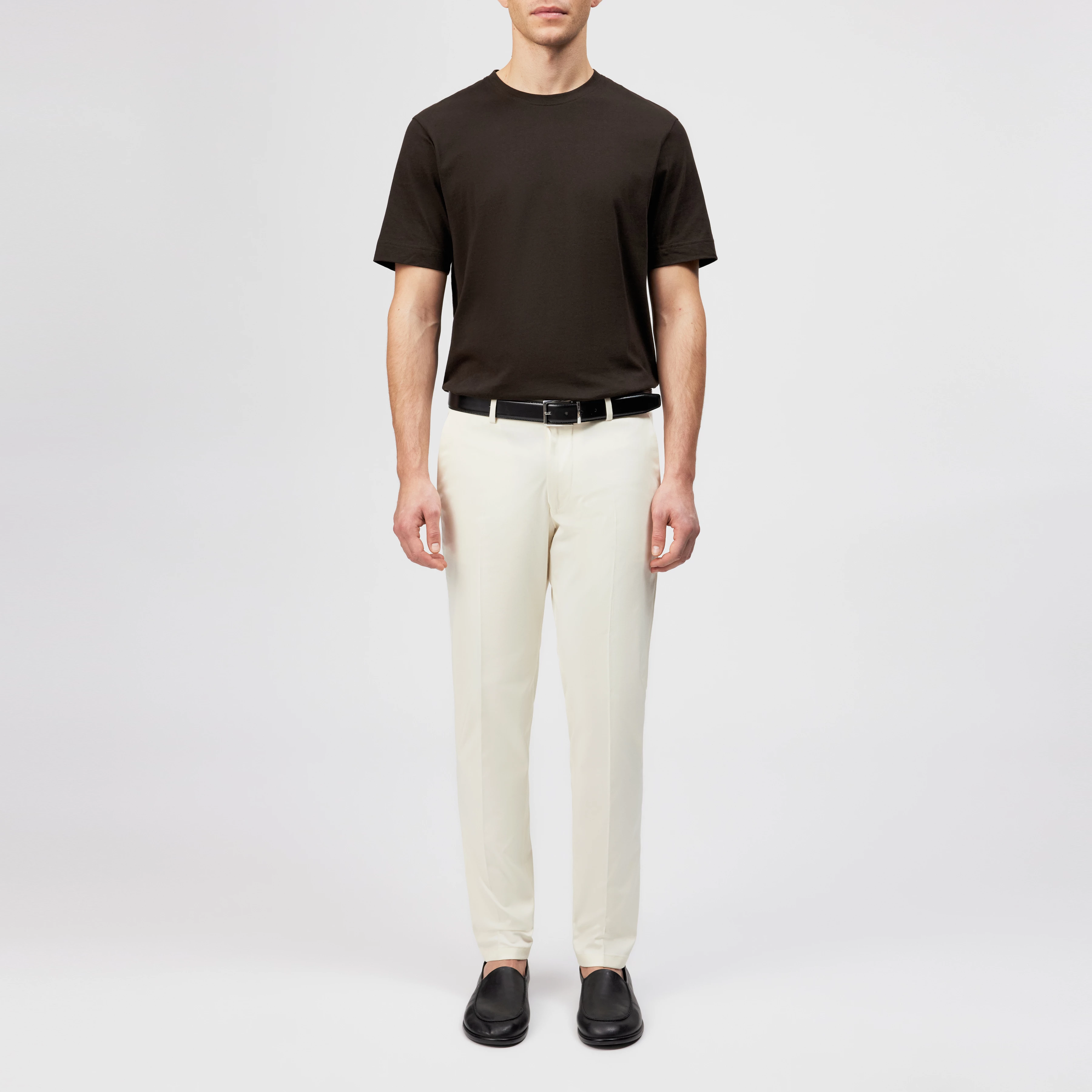 AJEND - Tailored Slim Fit Trousers in Cotton Blend - men - off white - Ganzkörper-Frontansicht