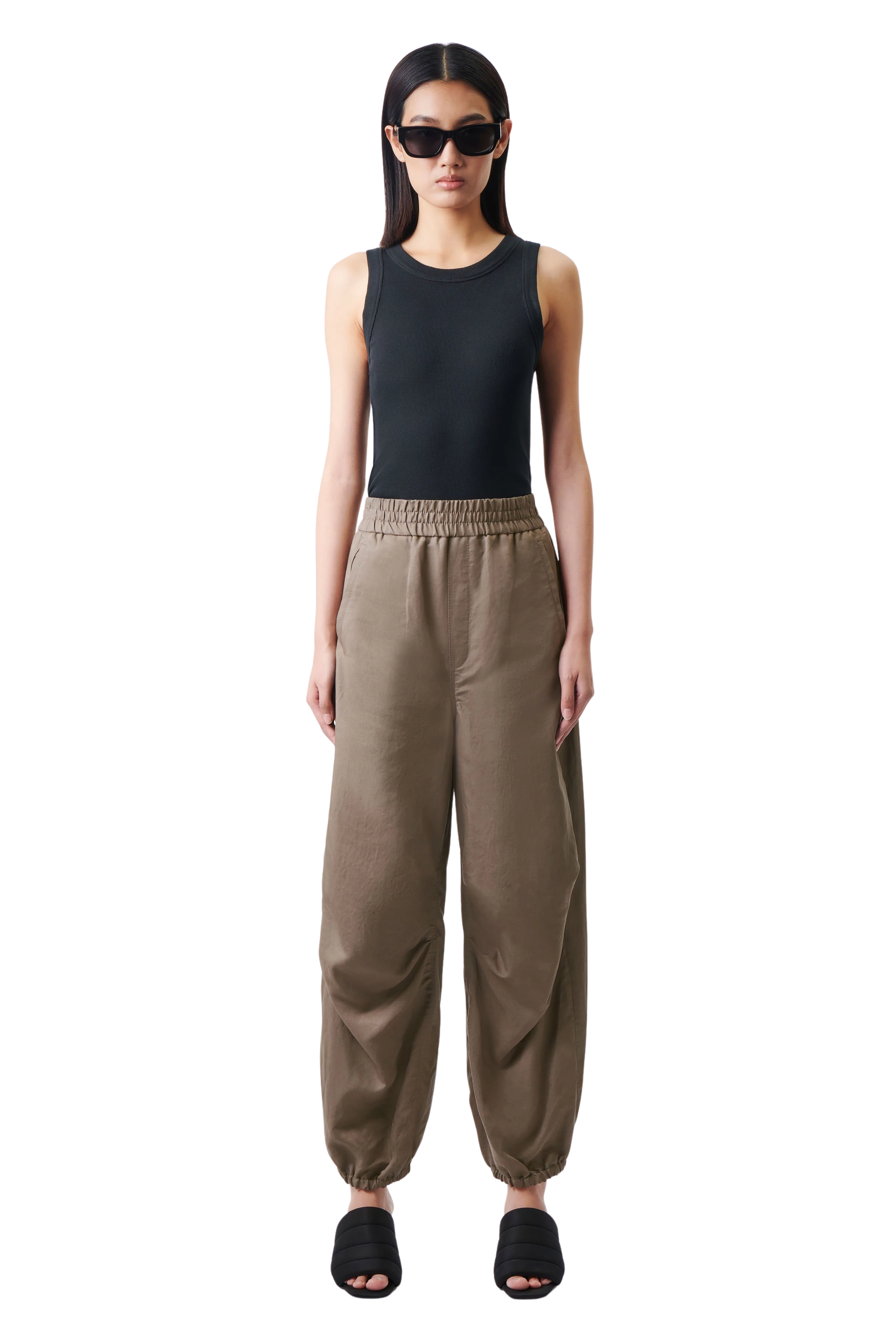 ECONOMY - High-waist aviator trousers in a technical cotton blend - women - green - Ganzkörper-Frontansicht