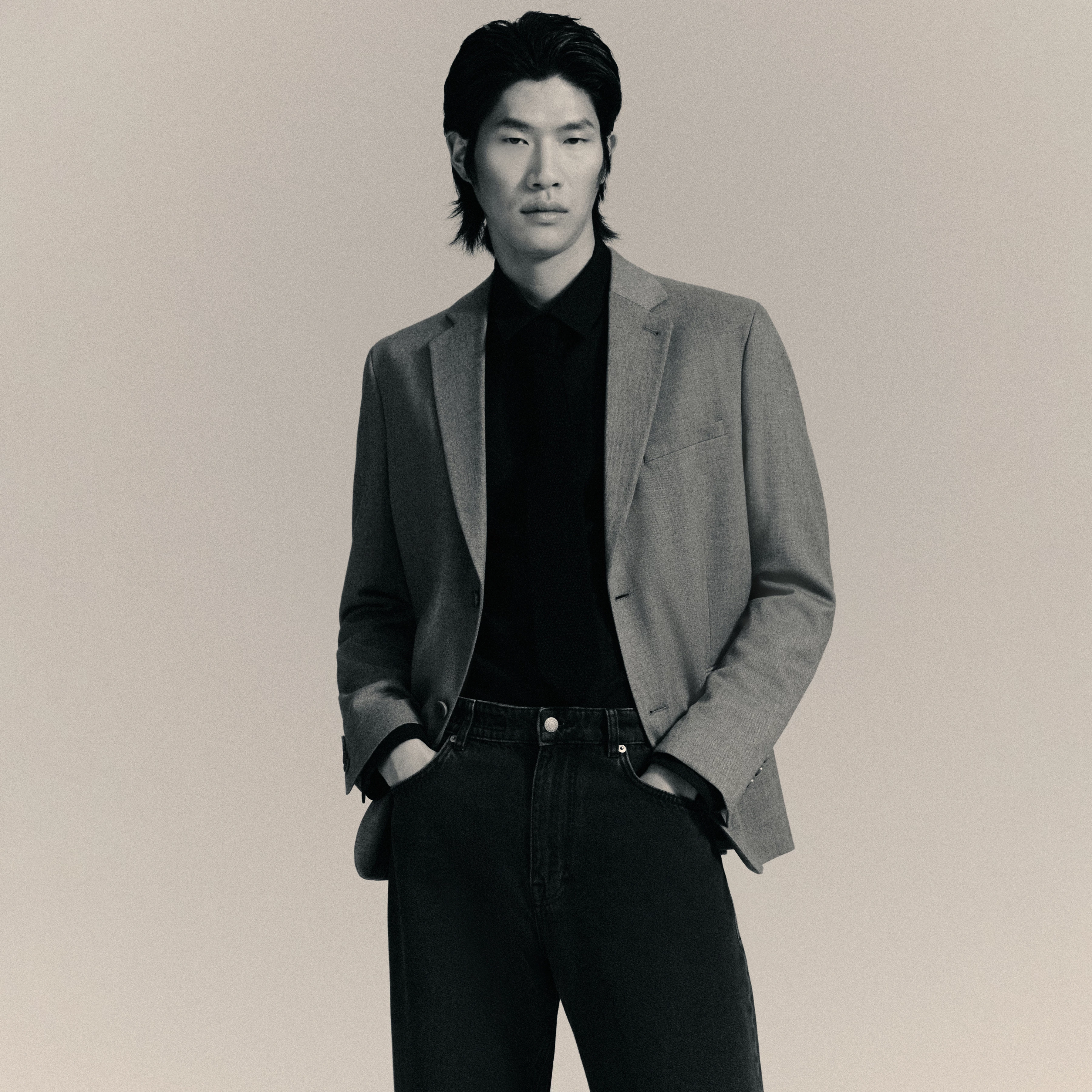 YAMES - Einreihiges Sakko in softem Flanell - Herren - grau