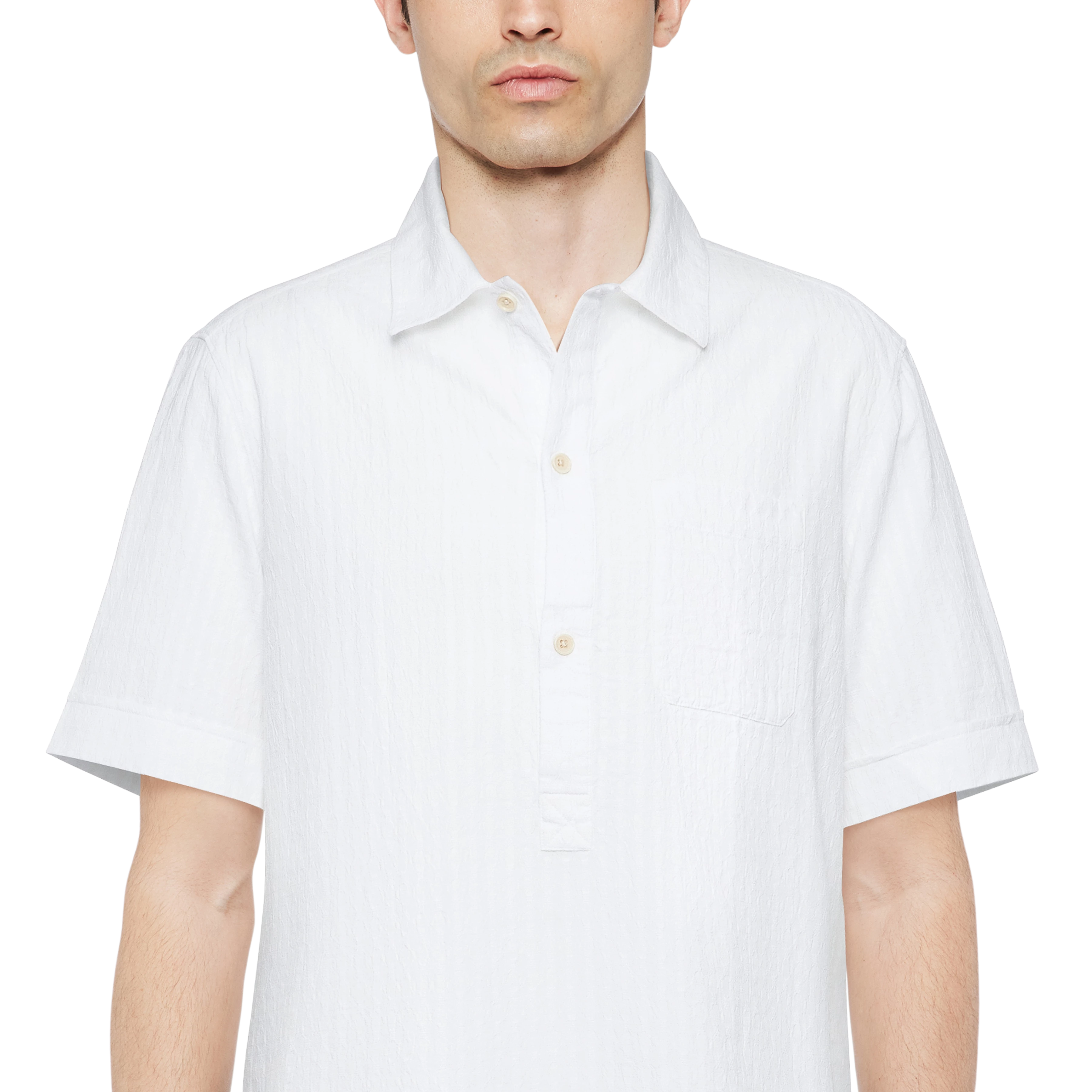 VIGOMO - Overhemd met borstzak in seersucker - heren - off white - Detailansicht am Model