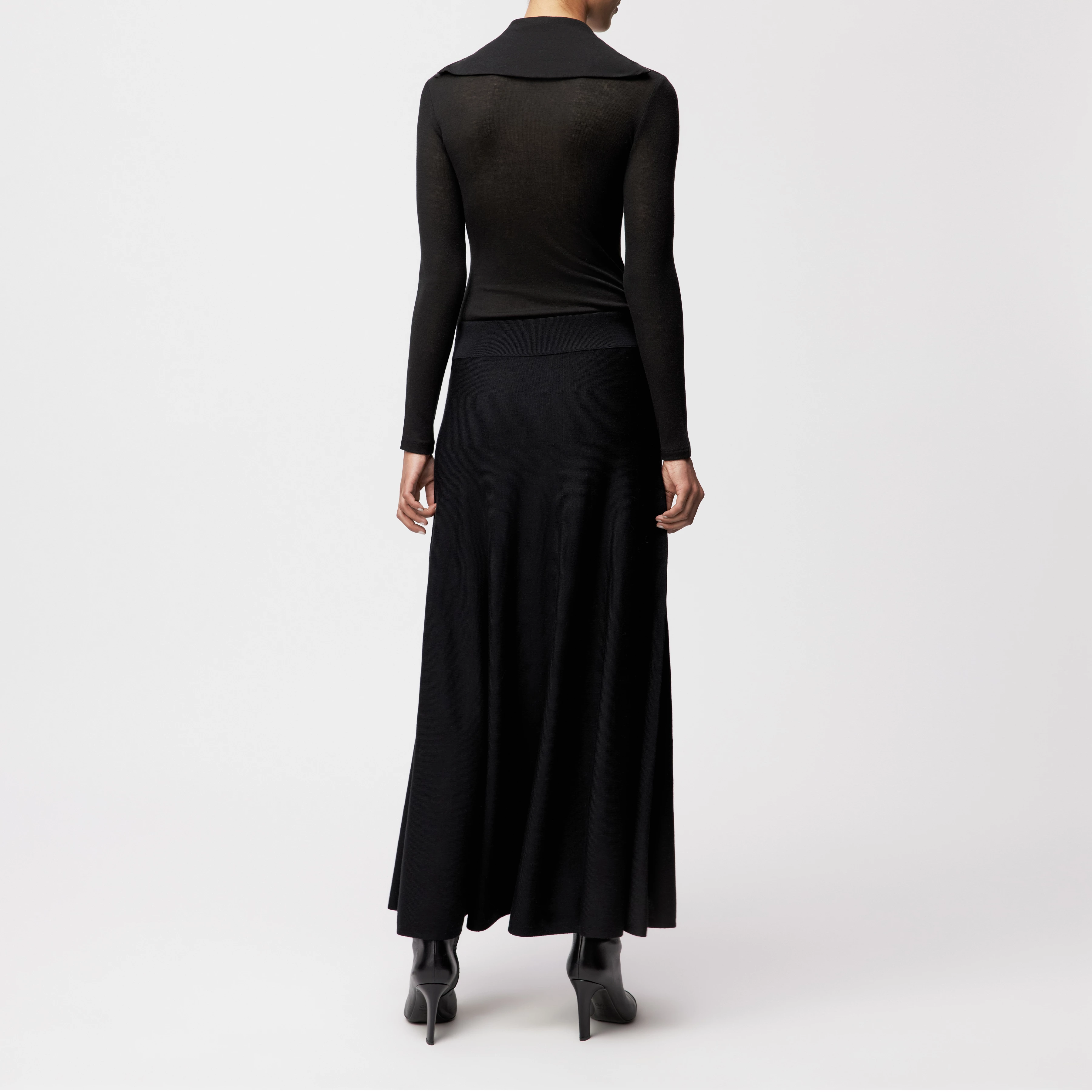 TENSYA - Flared knit skirt in 100% merino wool - women - Natural Aluminium - Rückansicht