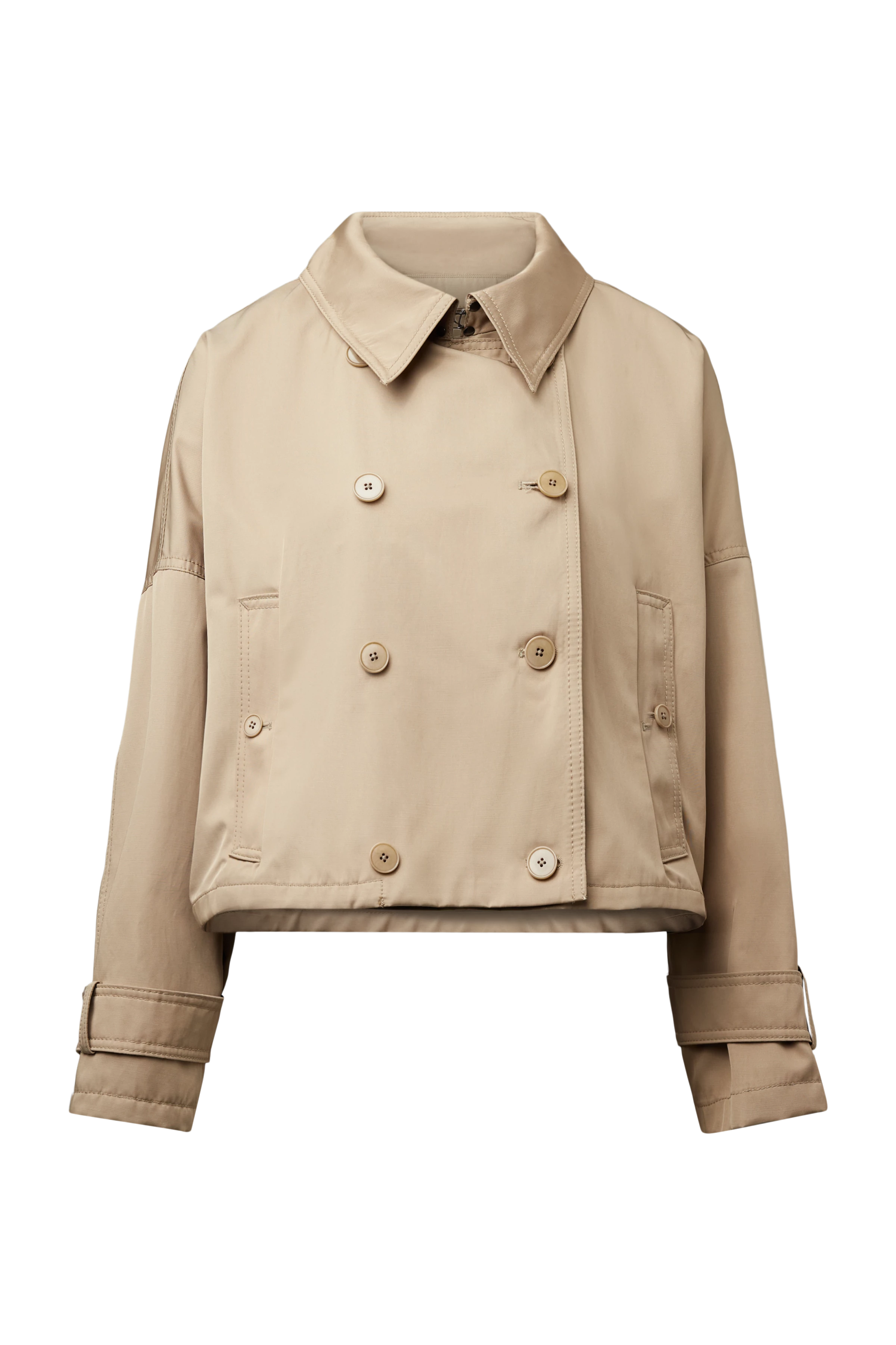 HELSBY - Short oversized trench coat in technical twill - women - brown - Freisteller Frontansicht