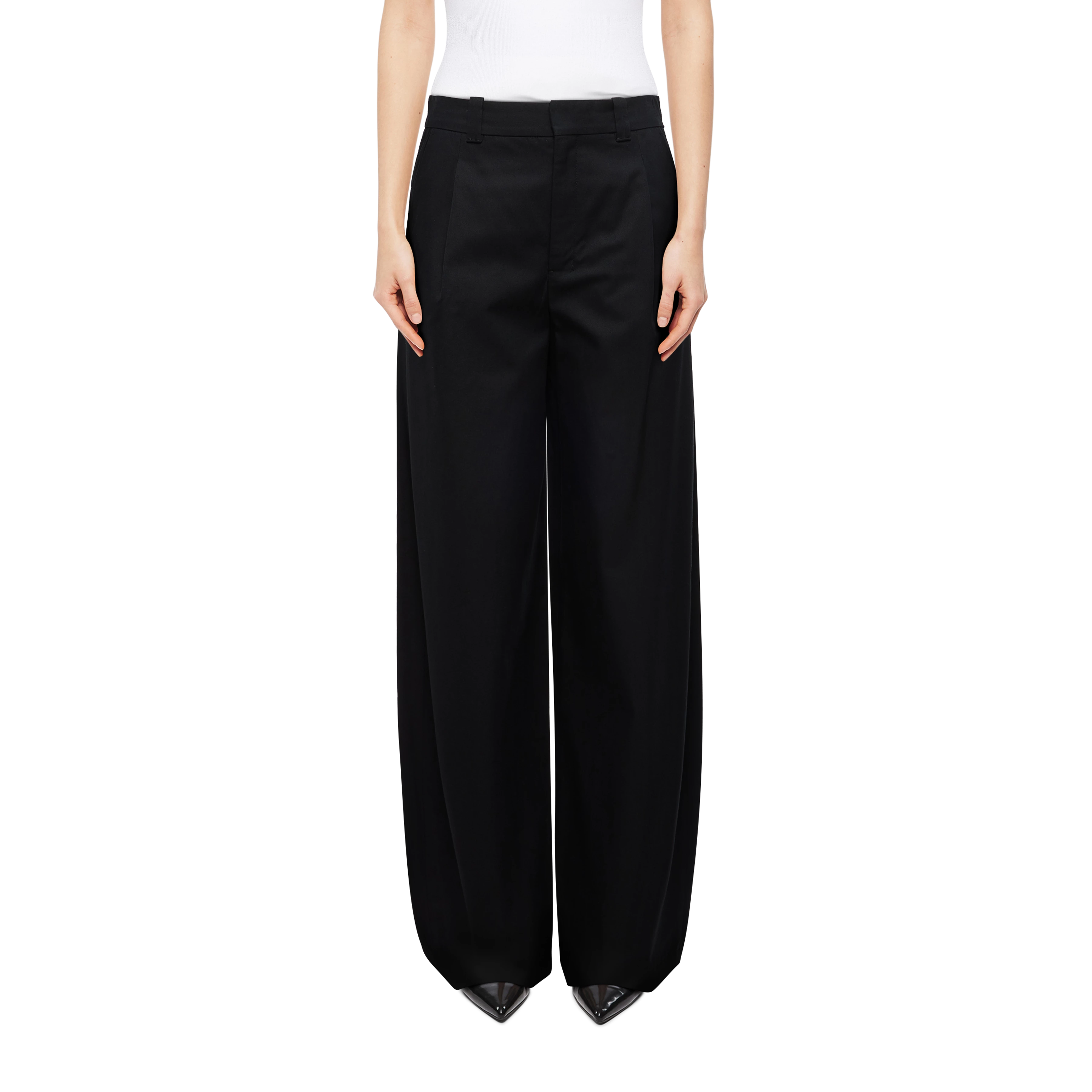 CRAWL - Pleated trousers in cotton-viscose twill - women - Natural Aluminium - Frontansicht