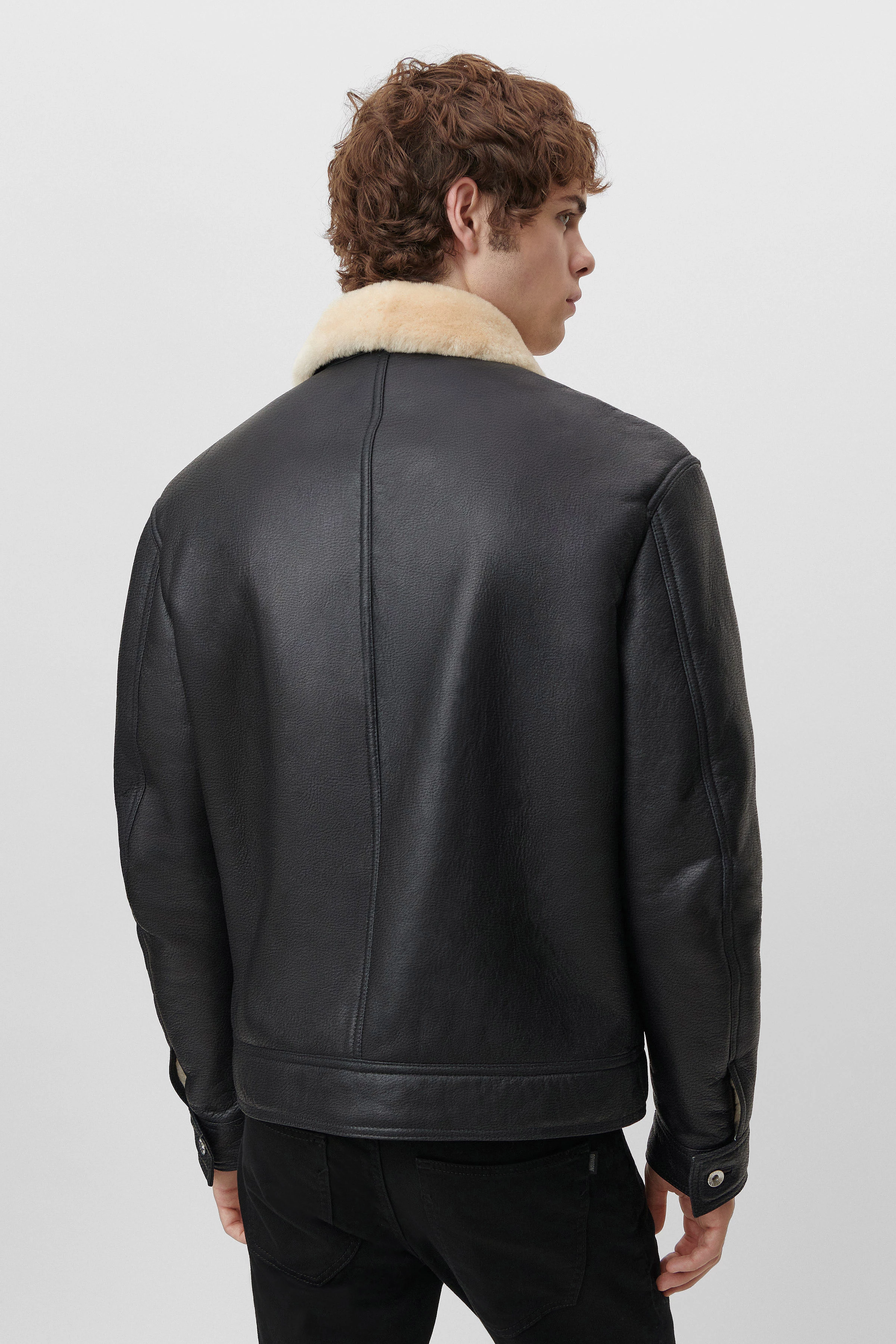 GARANO - Lammfell Lederjacke - Herren - schwarz - Rückansicht