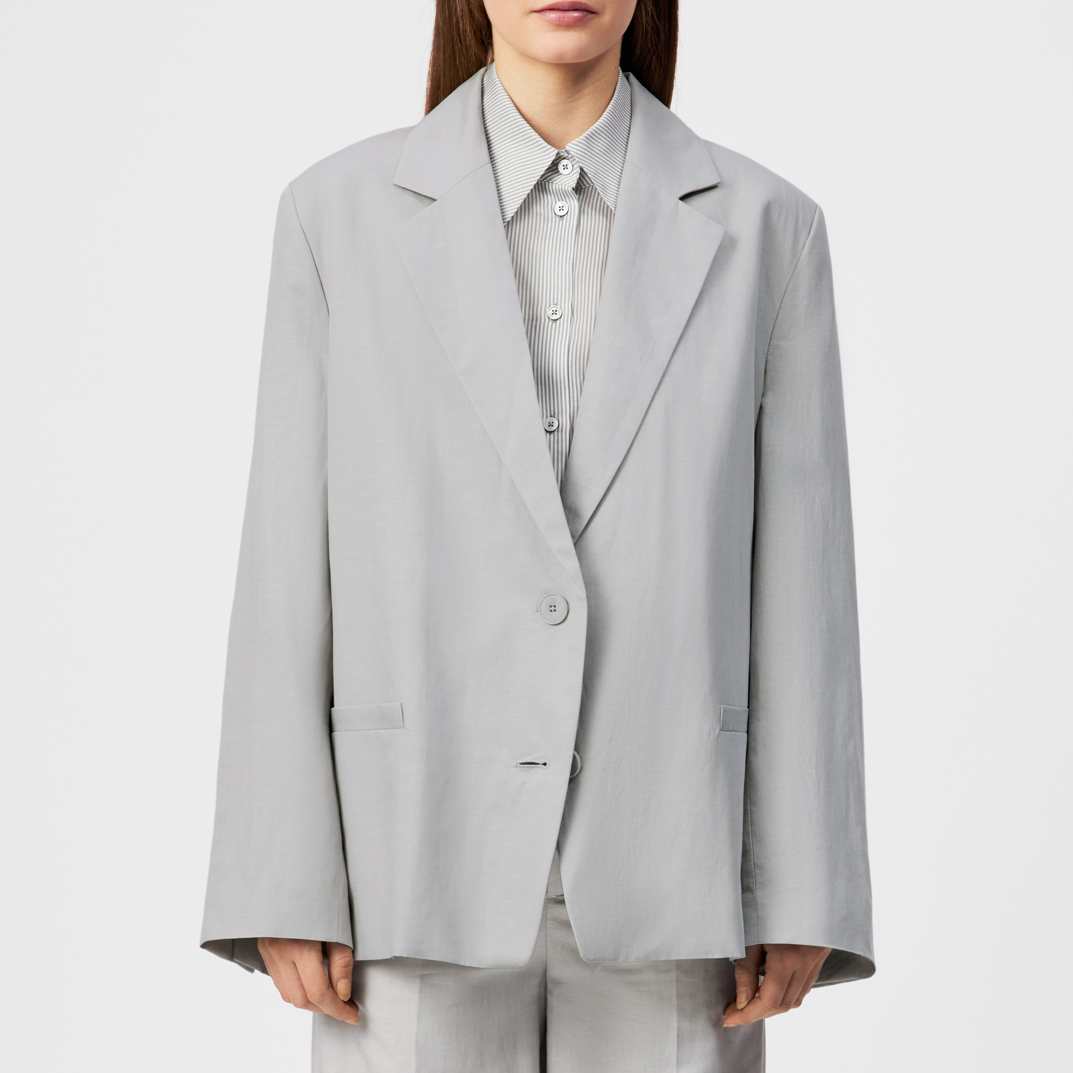 IVERLY - Oversized Hemp-Blend Blazer - women - grey - Frontansicht